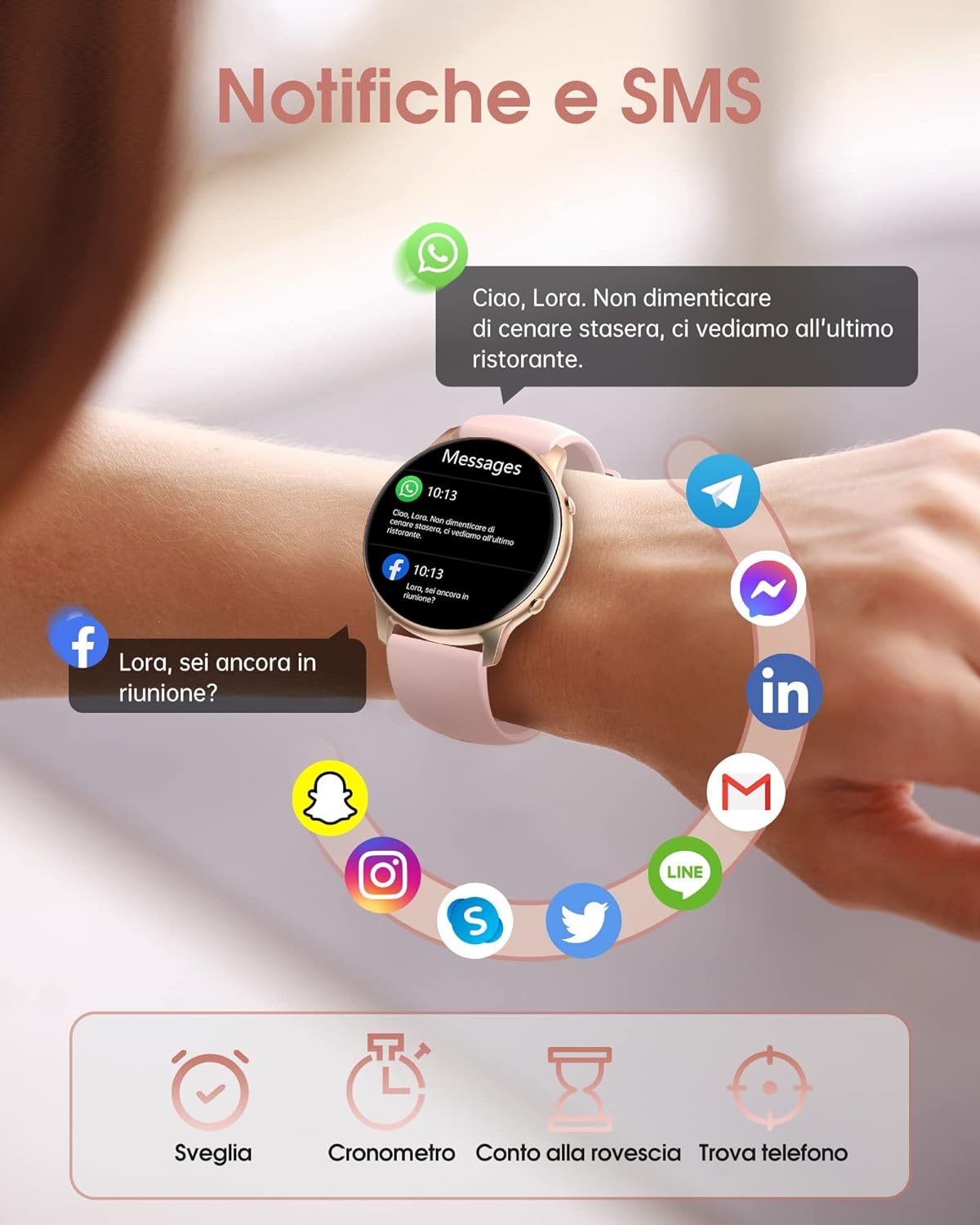 TUYOMA Smartwatch Donna, 1,3" Schermo Tattile Orologio Smart Watch, IP68 Impermeabile, con Cardiofrequenzimetro Da Polso, Ossimetro, Monitor Sonno, Notifiche Messaggi, per Android iPhone