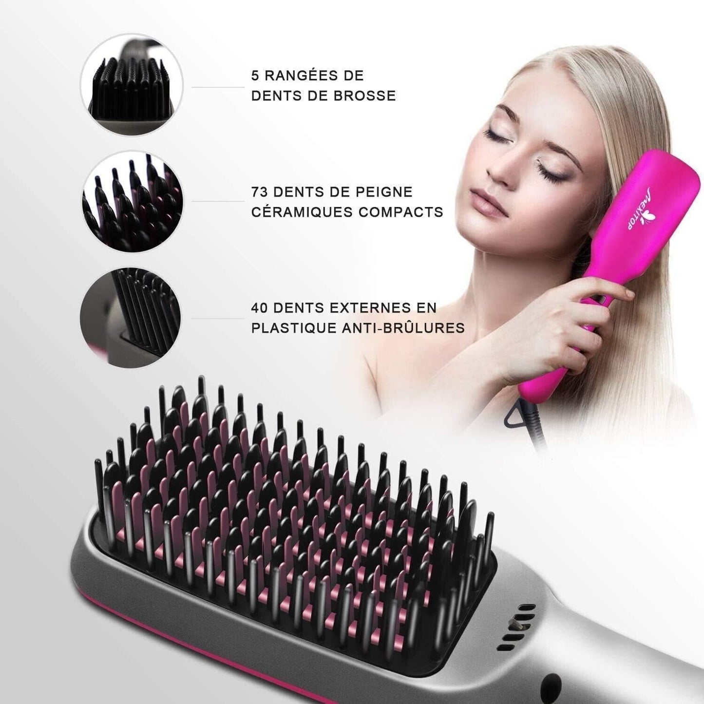 Spazzola Lisciante per Capelli, Riscaldamento PTC Raddrizzatore Ioniche