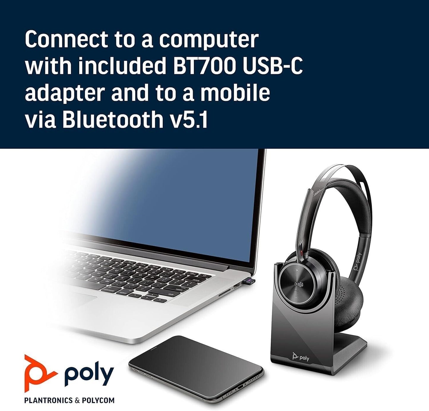 Poly - Cuffie USB-C Voyager Focus UC con supporto (Plantronics) - Bluetooth