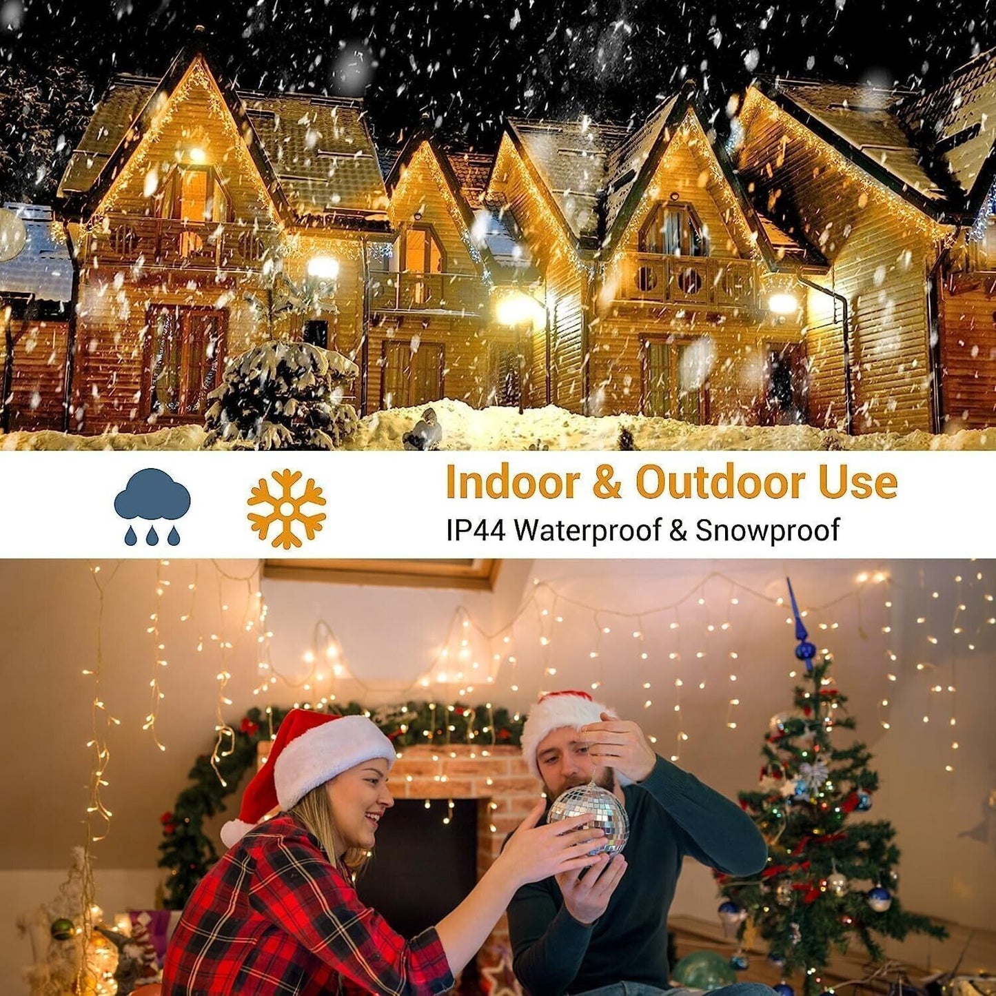 Luci Natale Esterno Cascata, Luci di Natale da Esterno, 10M 400LED 8 Modalità