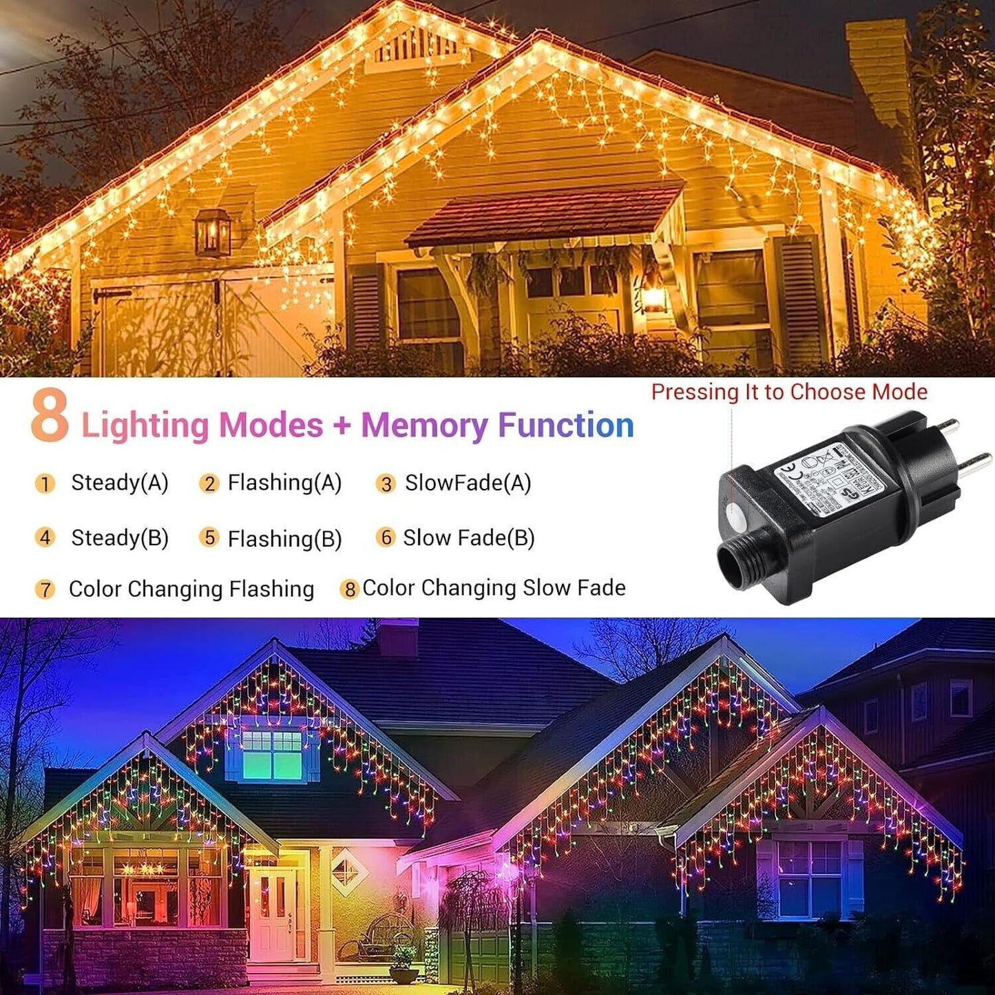 Luci Natale Esterno Cascata, Luci di Natale da Esterno, 10M 400LED 8 Modalità