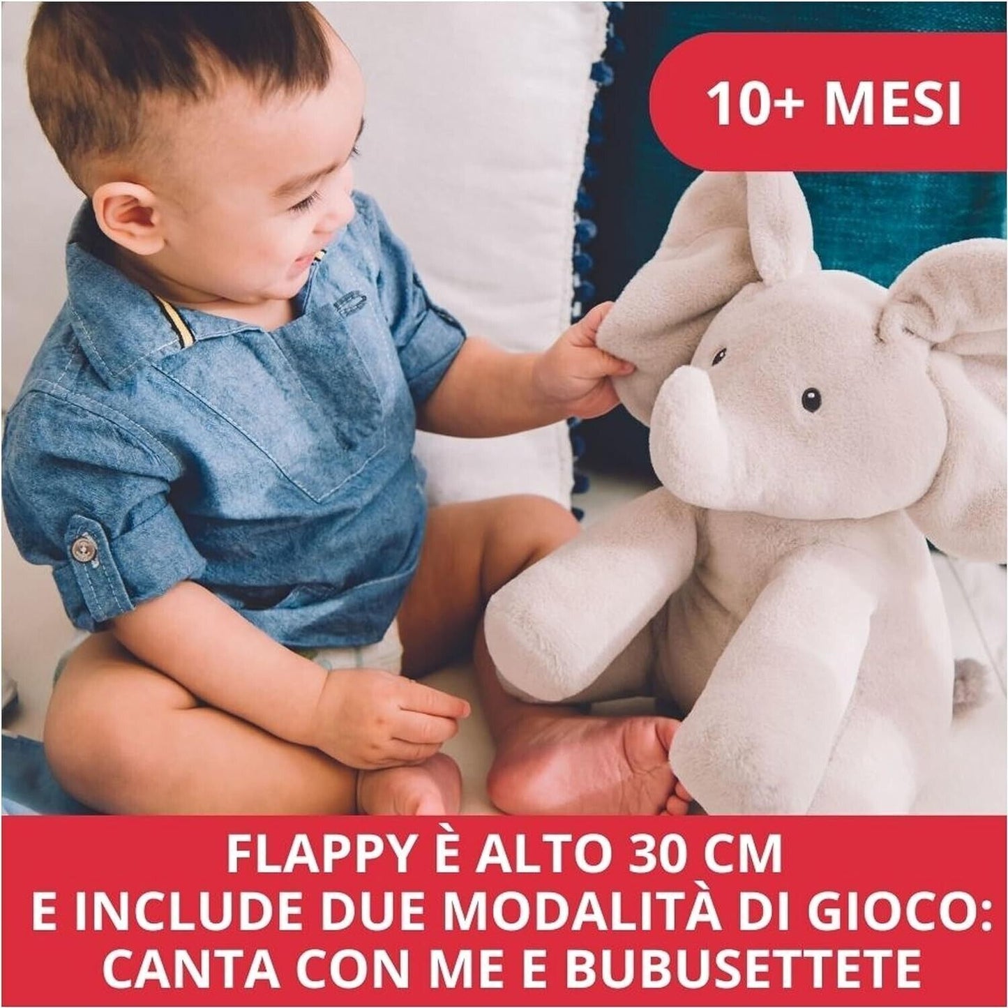 Flappy Peluche Interactive Éléphant, Chante et parle en Français Peluche 30,5 cm