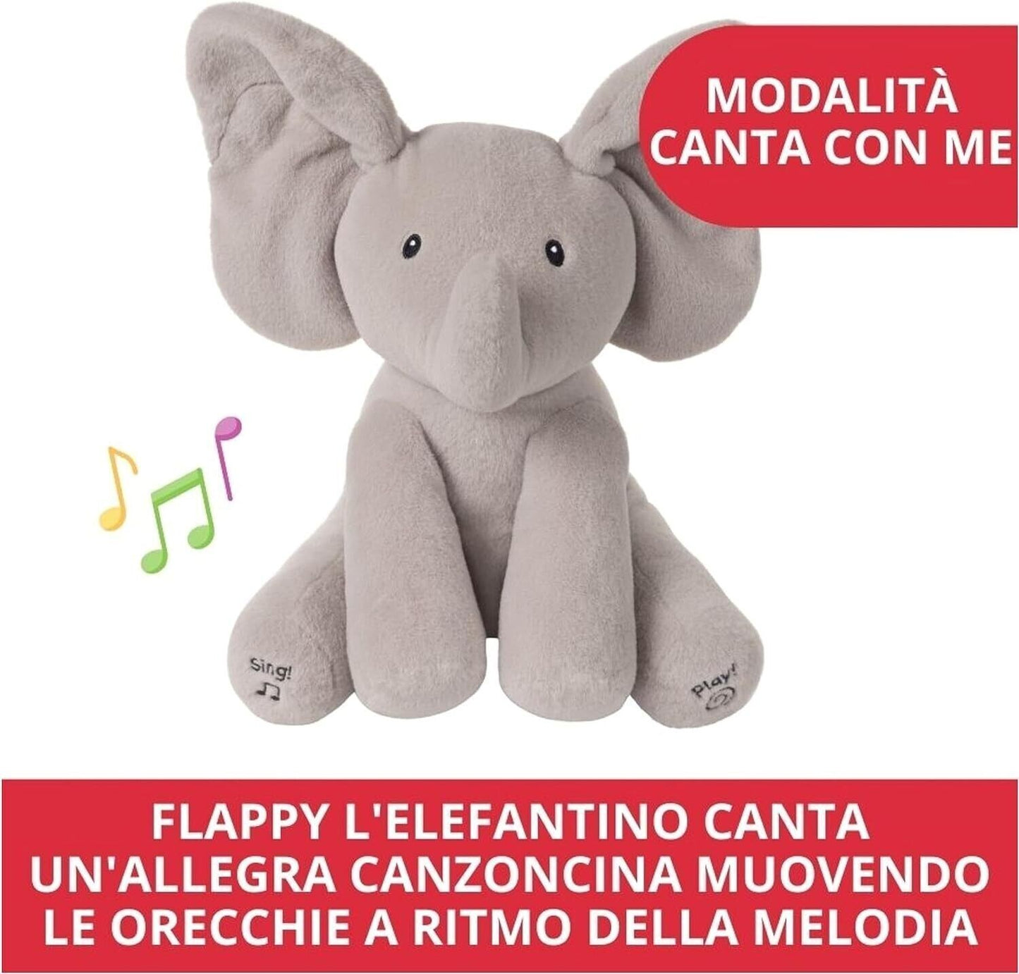 Flappy Peluche Interactive Éléphant, Chante et parle en Français Peluche 30,5 cm
