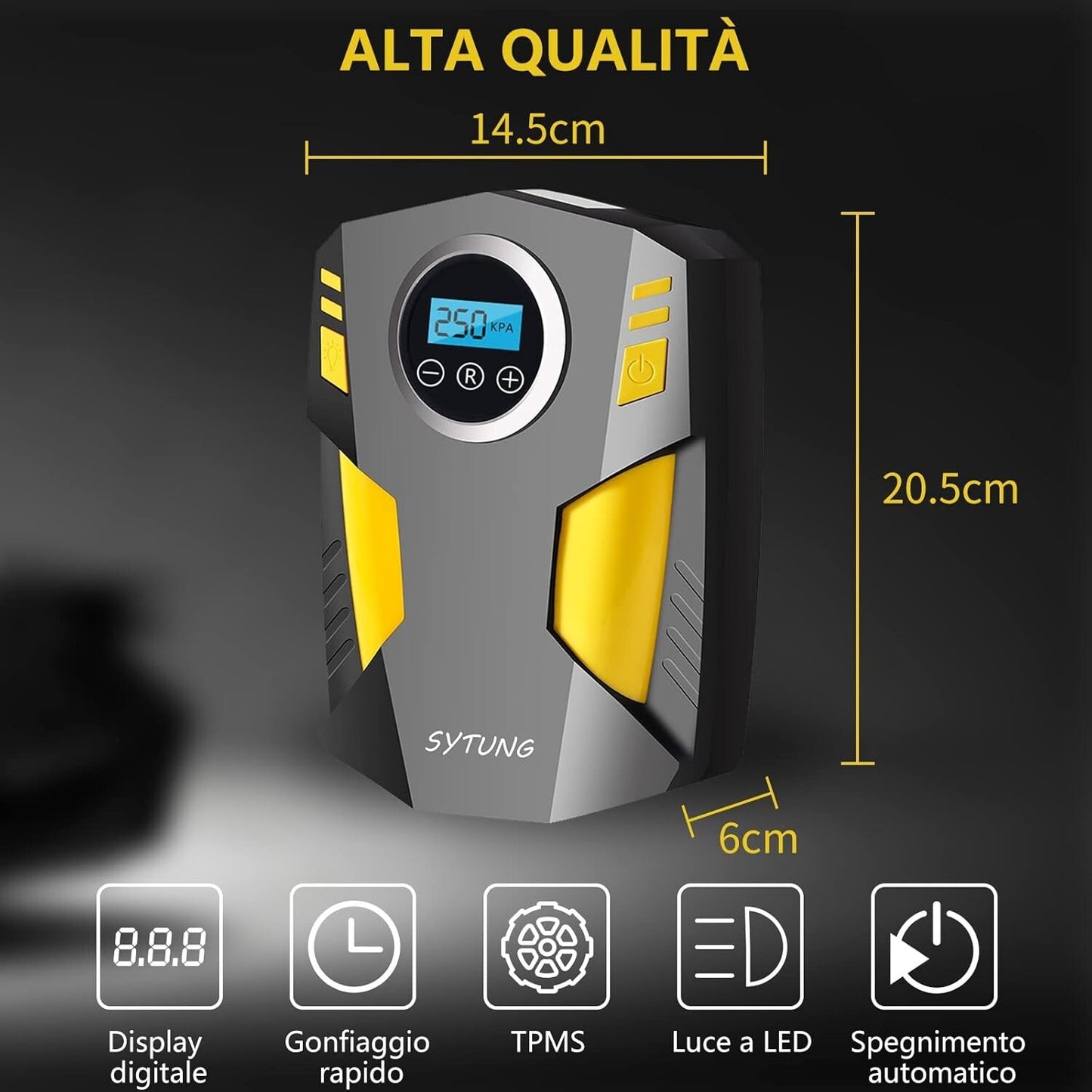 SYTUNG Compressore Aria Portatile Auto Con 3 Adattatori per Ugelli e Luci LED