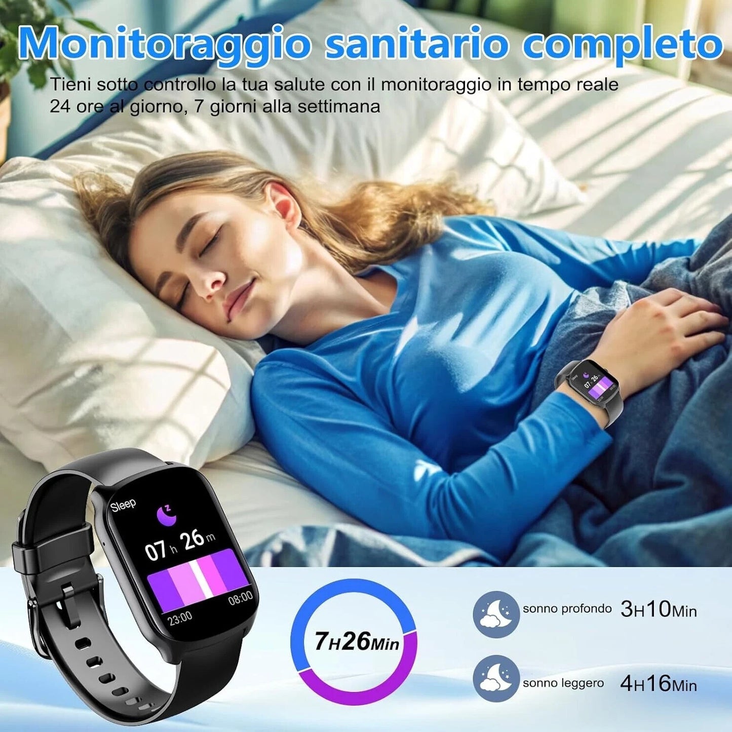 Smartwatch Uomo Donna, 1.95" Schermo Curvo Orologio Chiamate 110 Modalità IP68