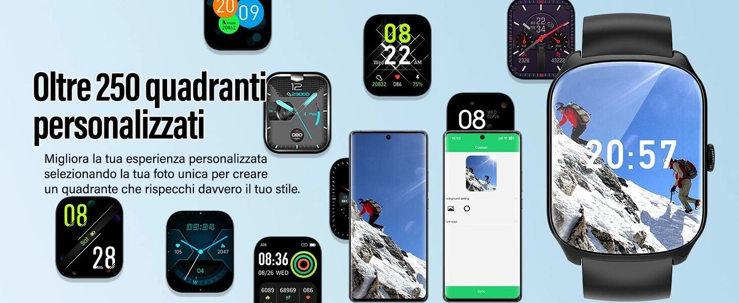 Smartwatch Uomo Donna, 1.95" Schermo Curvo Orologio Chiamate 110 Modalità IP68