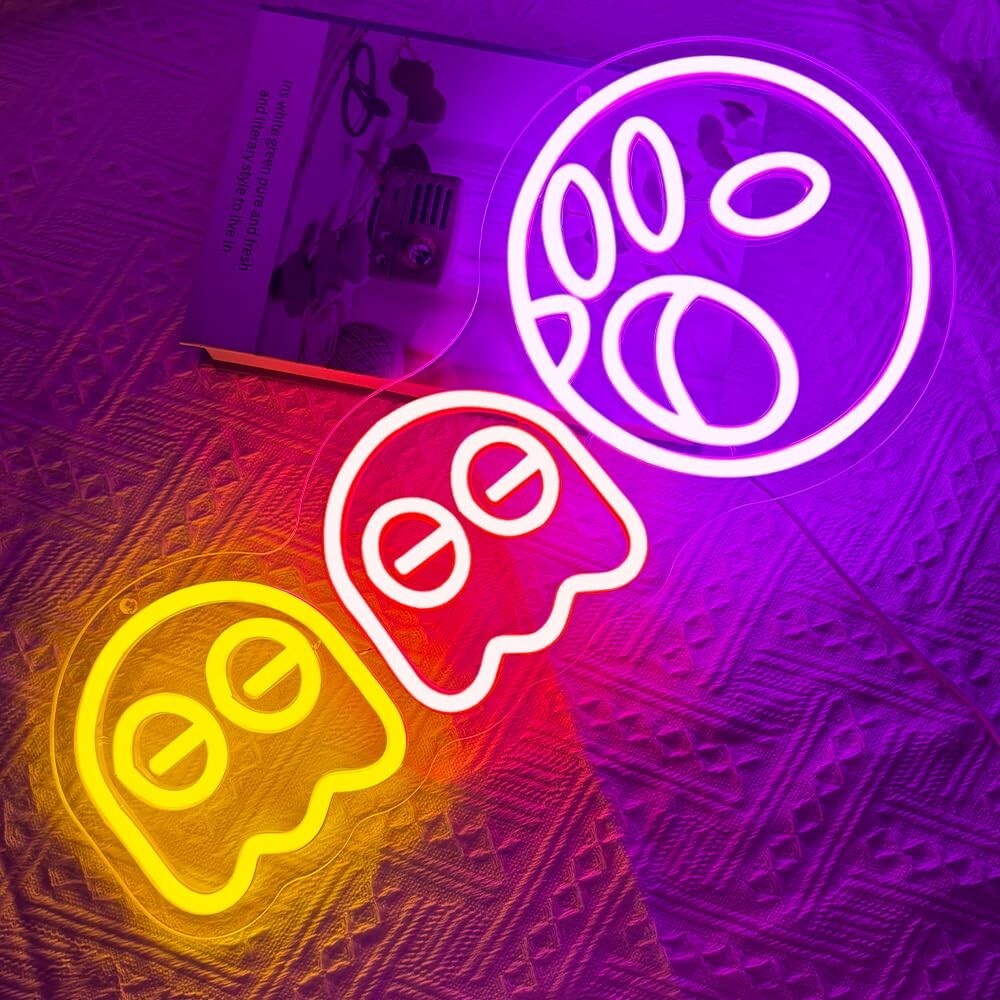 Insegna al neon per giochi Pac-man luci al neon LED fantasma insegna retrò arcad