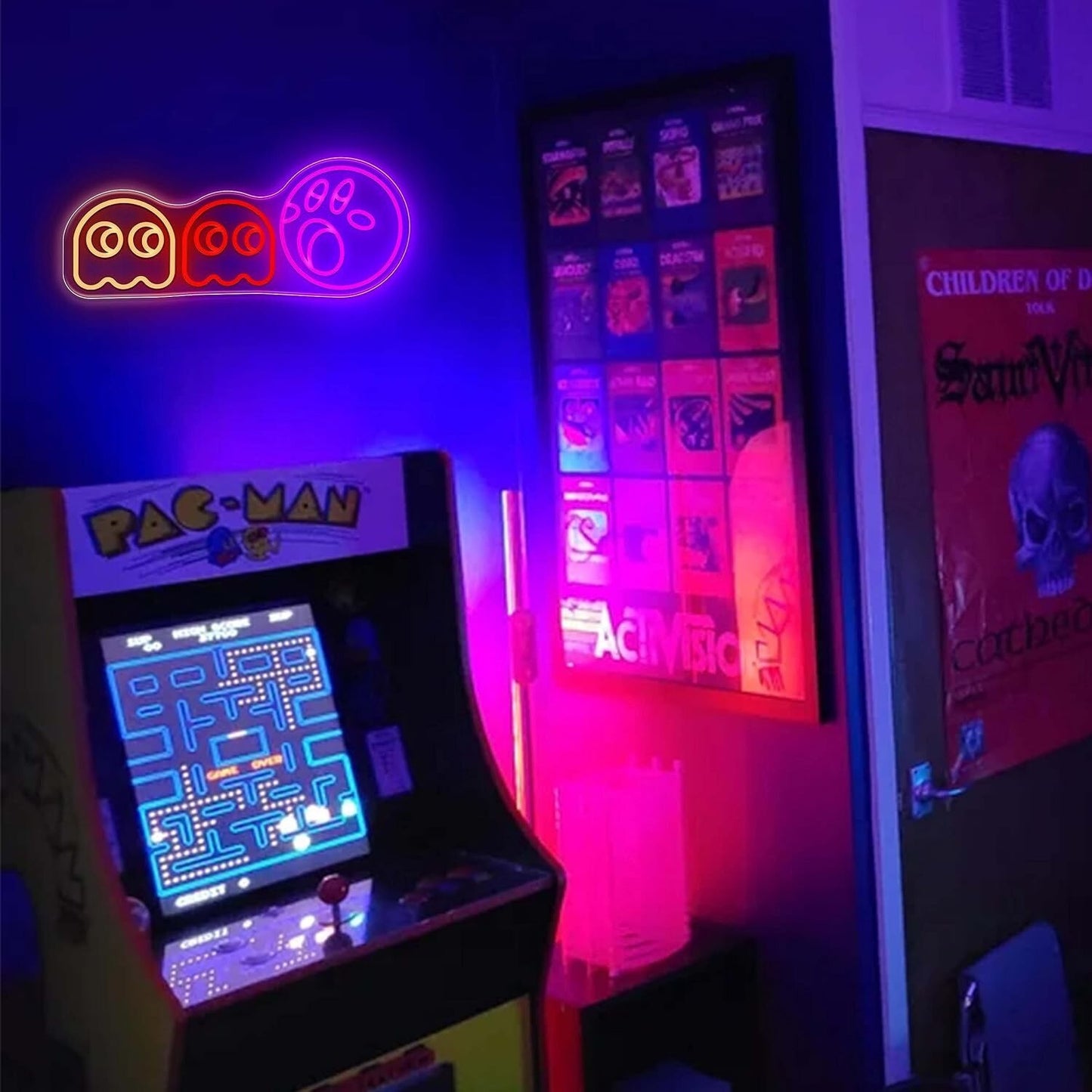 Insegna al neon per giochi Pac-man luci al neon LED fantasma insegna retrò arcad