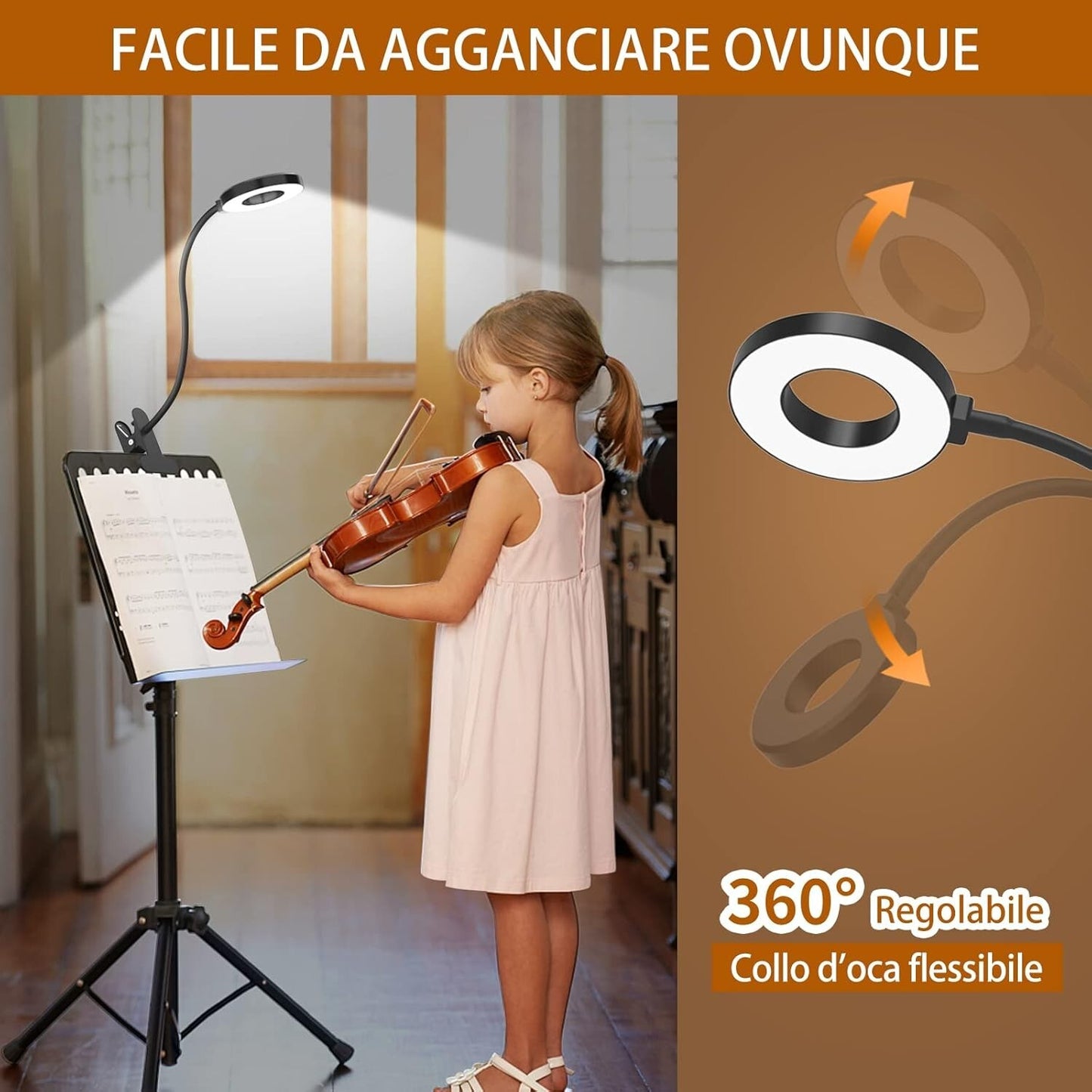 Lampada da lettura iZELL 23 LED con caricabatterie USB e clip Dimmerabile