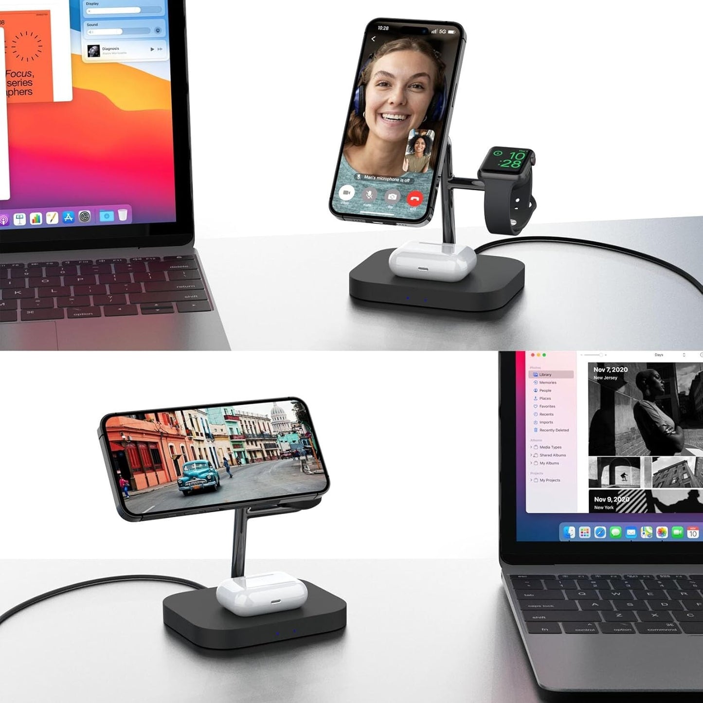 Caricabatterie wireless magnetico Boaraino, stazione di ricarica wireless 3 in 1