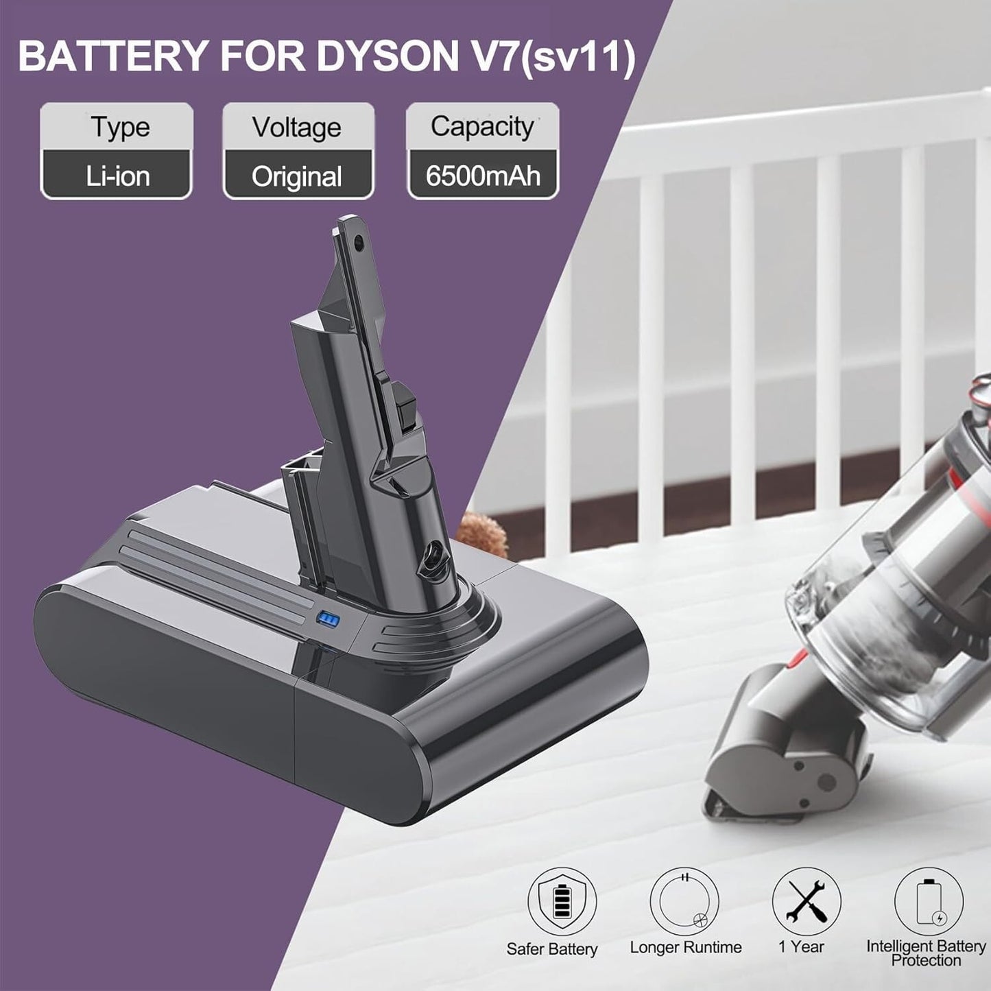 Batteria compatibile con Dyson V7 Fluffy V7 Motorhead V7 Animal V7 Cord 6500mAh