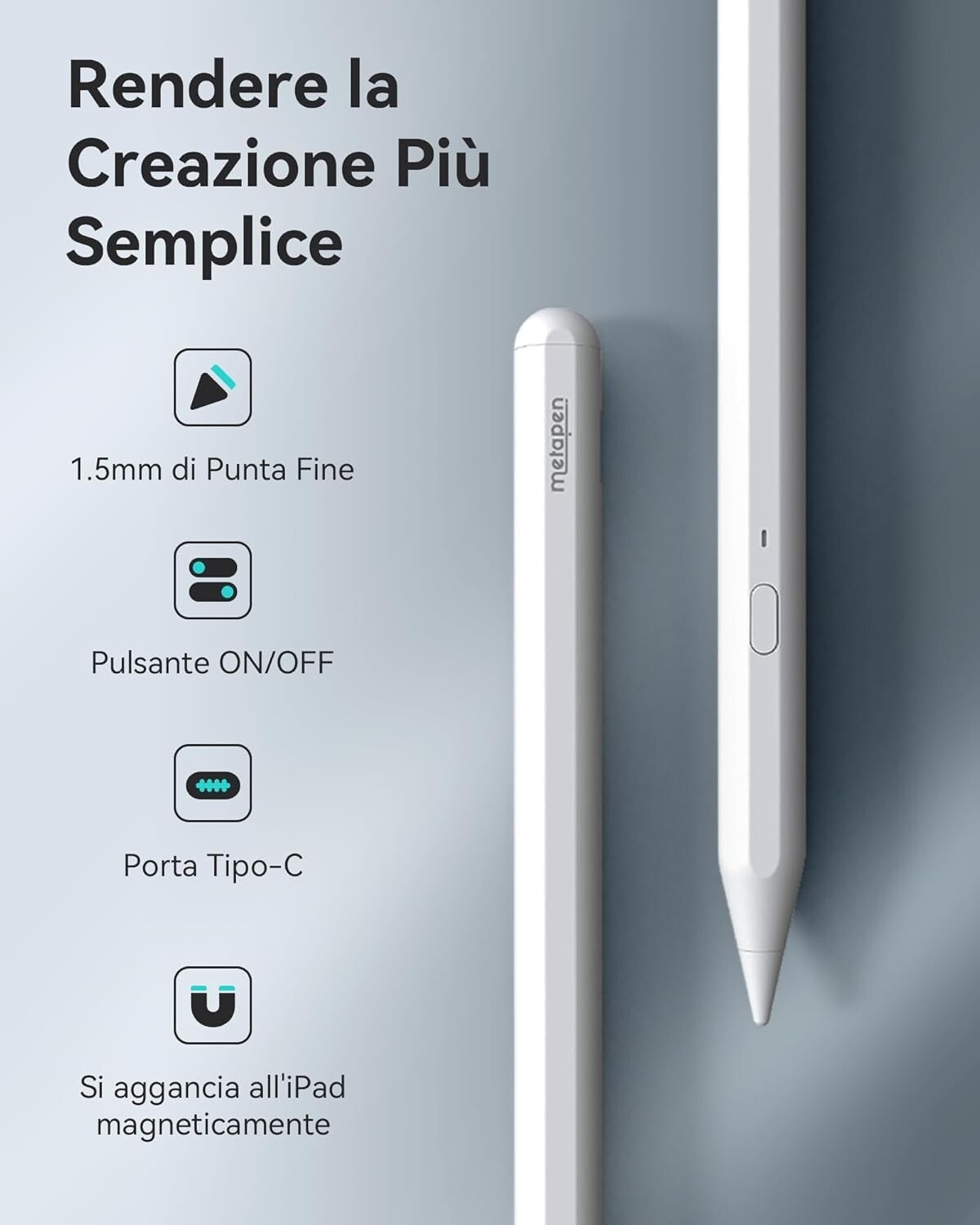 Metapen Penna A11 per Apple iPad 2018-2025 Pencil per ipad Compatibile con iPad