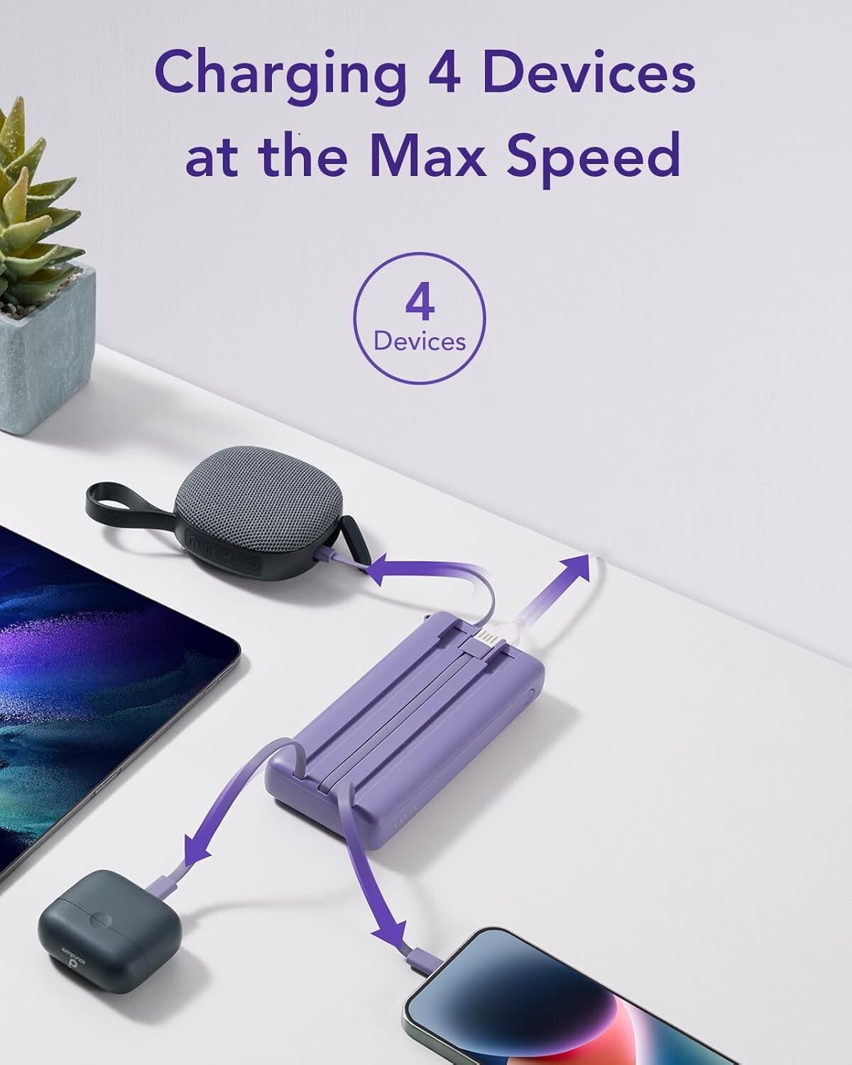 Power bank con Cavi Incorporati 20000mAh, PowerBank USB C a Ricarica Rapid VRURC