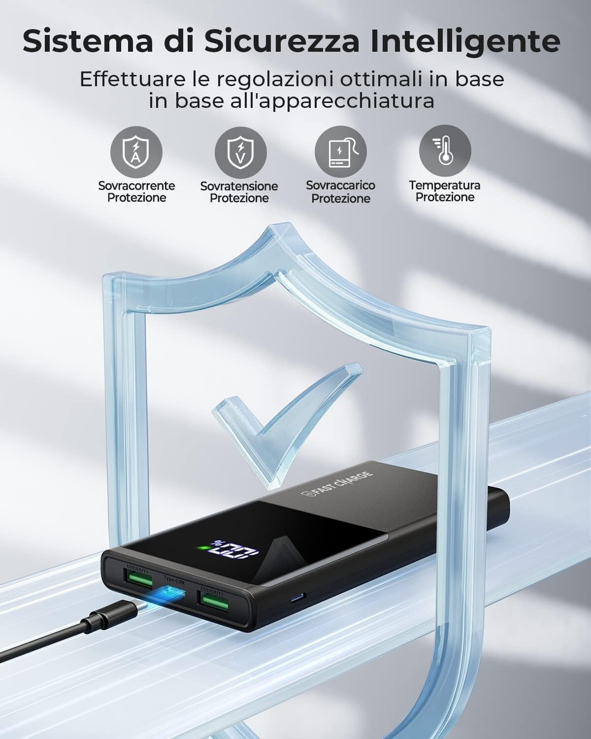 Power Bank 10500mAh Ultra Sottile & Leggero Caricatore Portatile con 3 Uscite