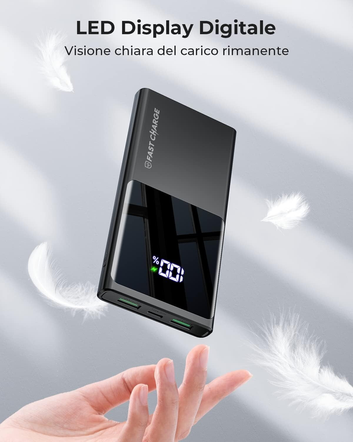 Power Bank 10500mAh Ultra Sottile & Leggero Caricatore Portatile con 3 Uscite