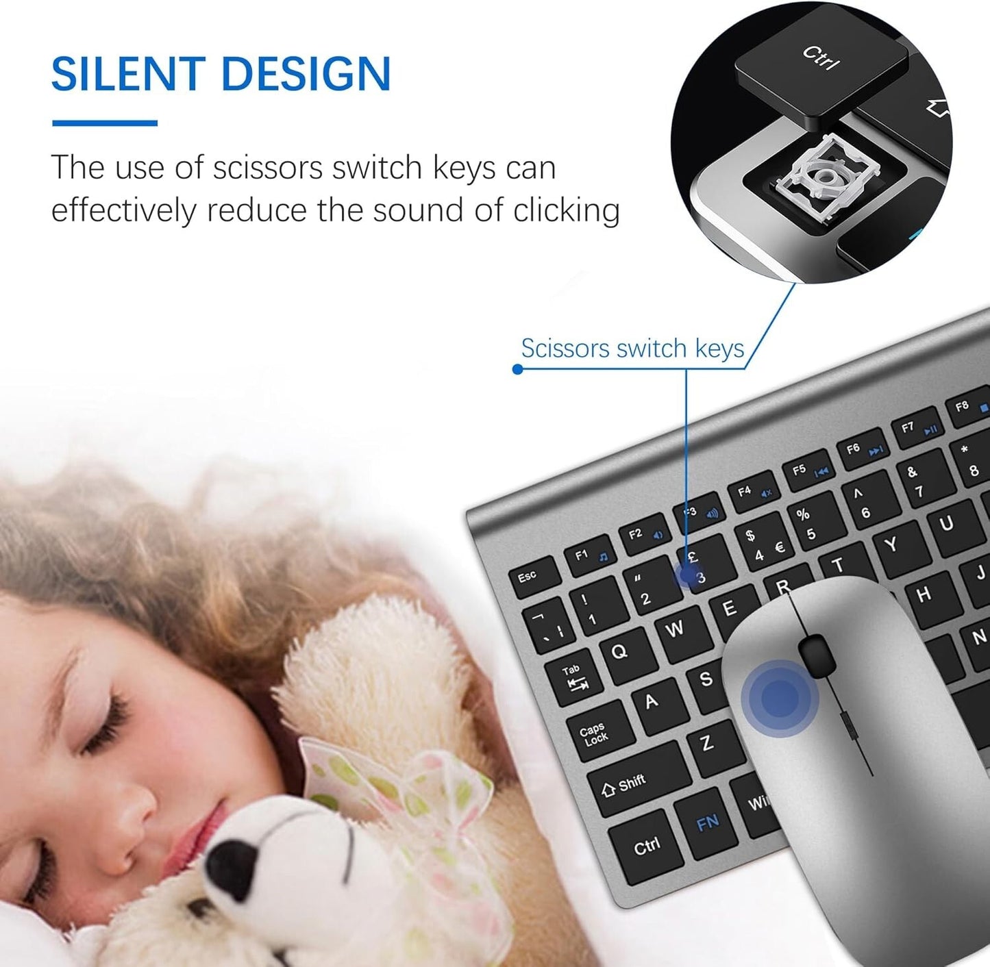 TopMate,Tastiera e mouse wireless ultra sottile, 2.4G Silent Compact USB 2400DPI