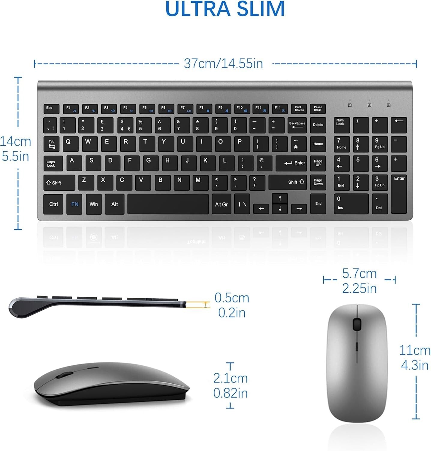 TopMate,Tastiera e mouse wireless ultra sottile, 2.4G Silent Compact USB 2400DPI