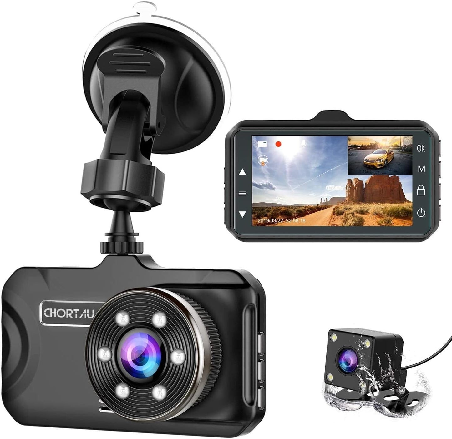 Telecamera Dash Cam Auto FHD 1080P 3 Pollici 170° Angolo Ripresa Posteriore