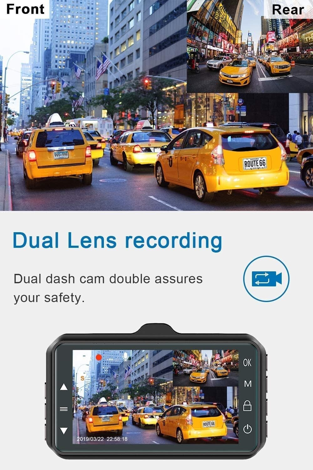 Telecamera Dash Cam Auto FHD 1080P 3 Pollici 170° Angolo Ripresa Posteriore