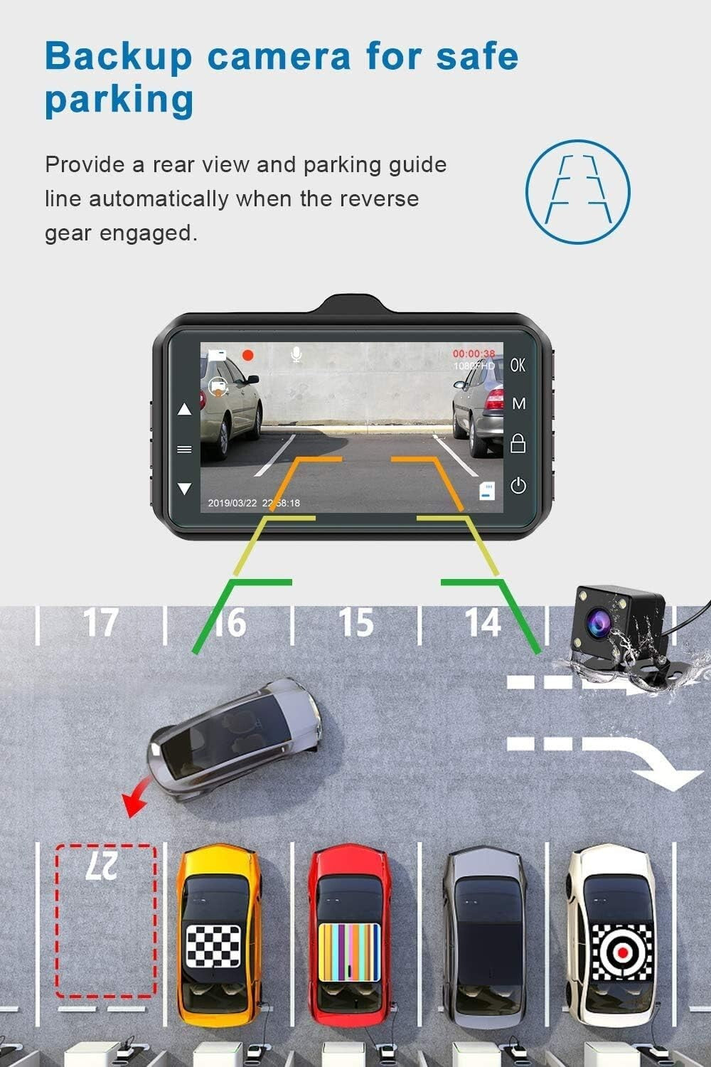 Telecamera Dash Cam Auto FHD 1080P 3 Pollici 170° Angolo Ripresa Posteriore