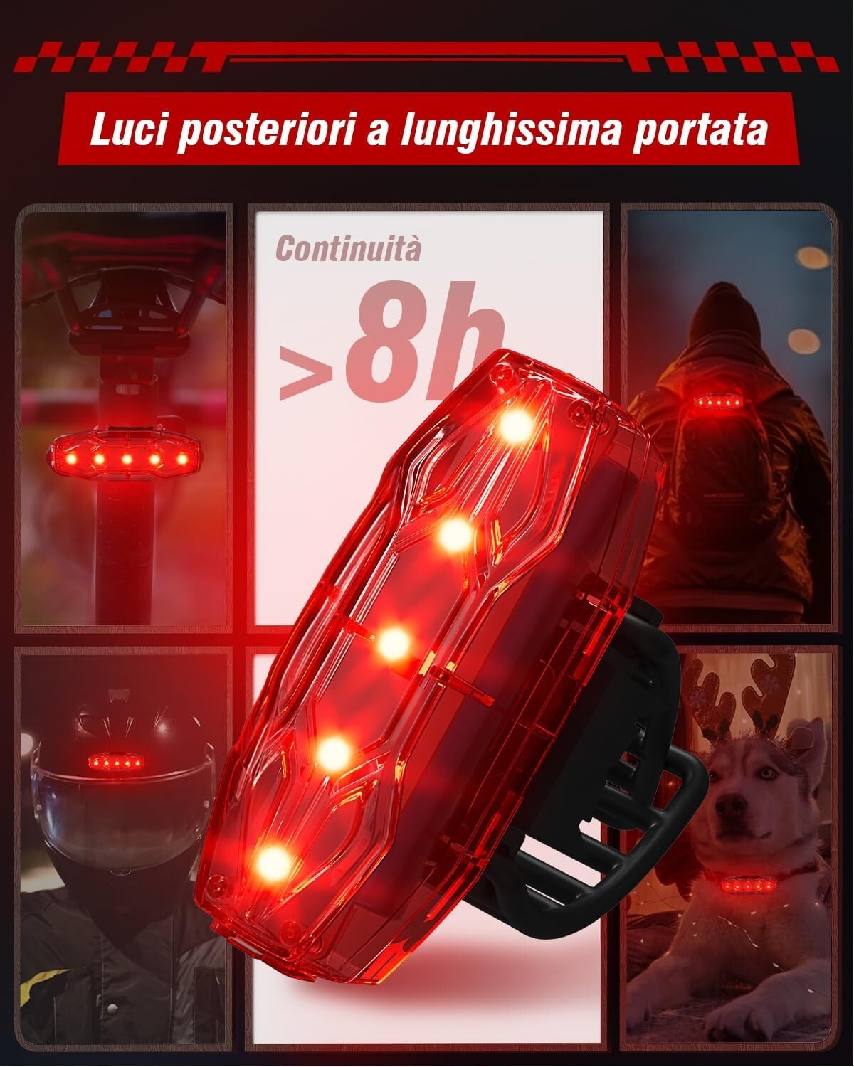 Luci Bicicletta LED Accessori Luce Bici Ricaricabili USB Anteriore Posteriore