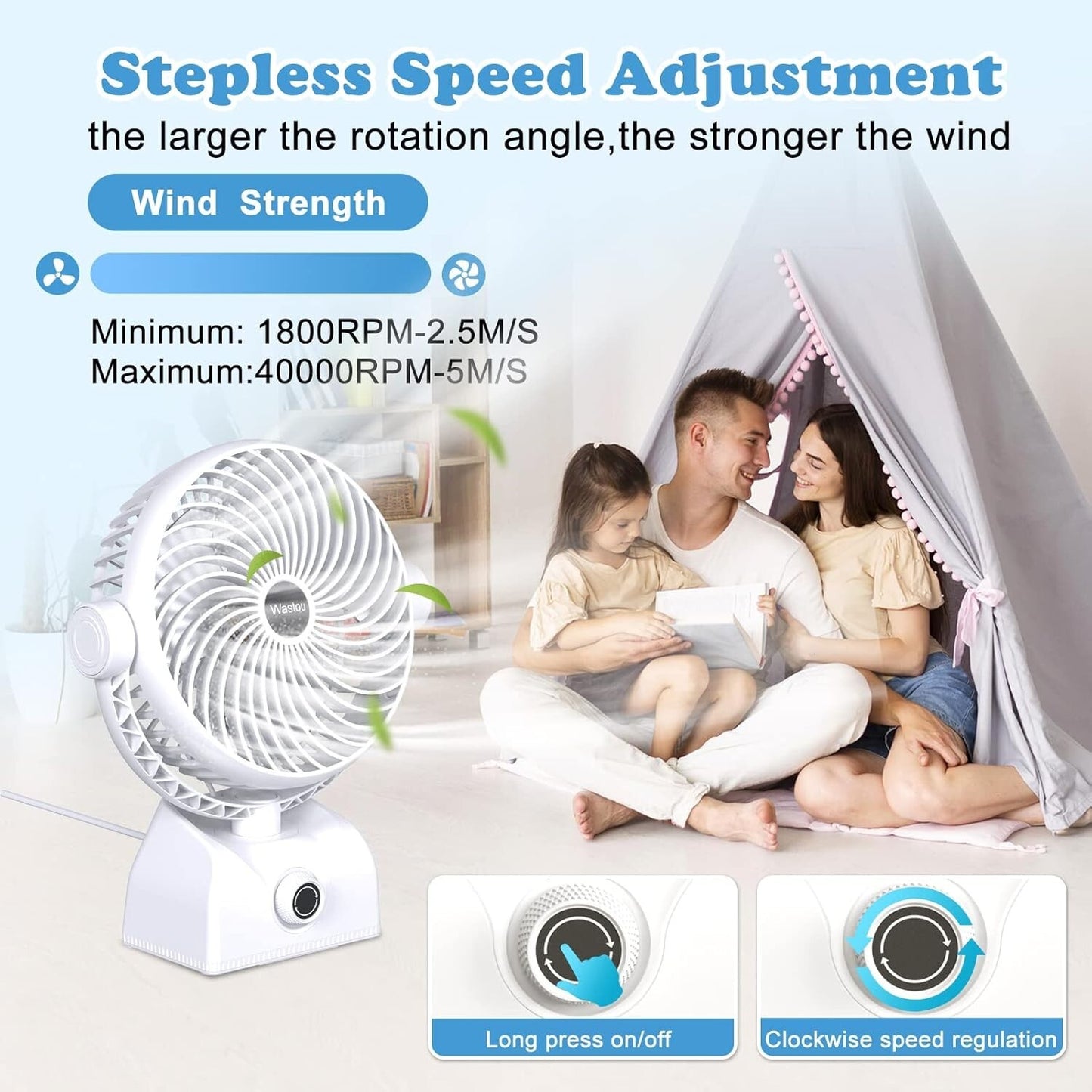 Ventilatore da Tavolo Portatile Batteria da 10000mAh Ricaricabile USB regolabile
