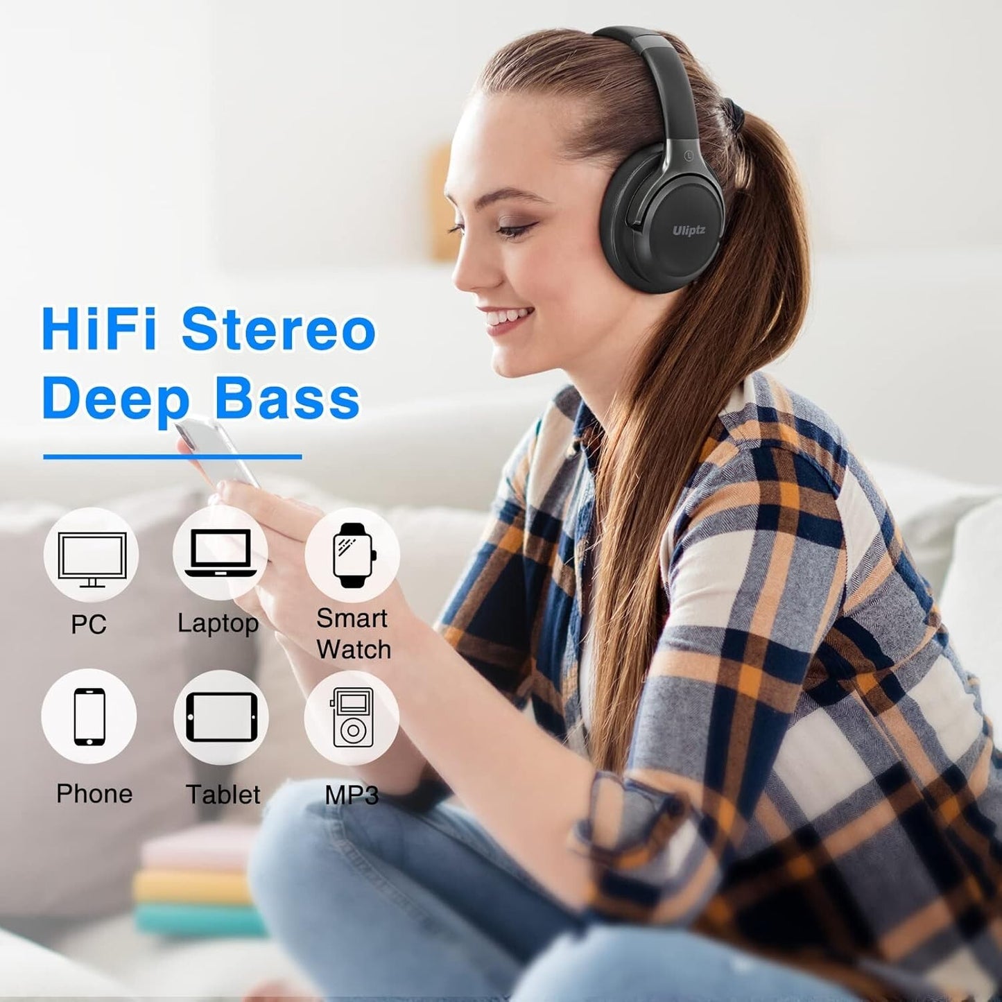 Uliptz Cuffie Wireless Bluetooth 5.3, 65 Ore Di Riproduzione,Senza Fili