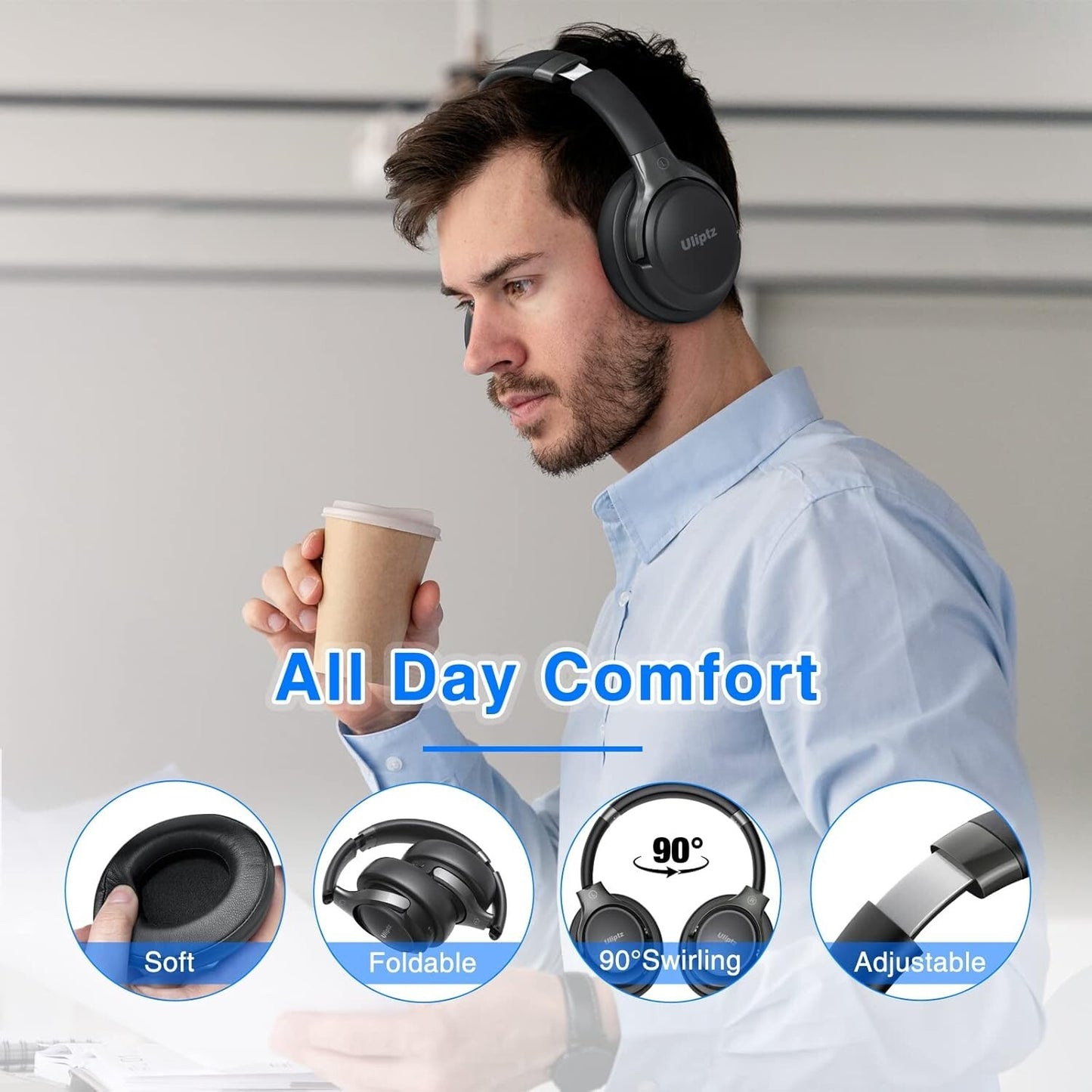 Uliptz Cuffie Wireless Bluetooth 5.3, 65 Ore Di Riproduzione,Senza Fili