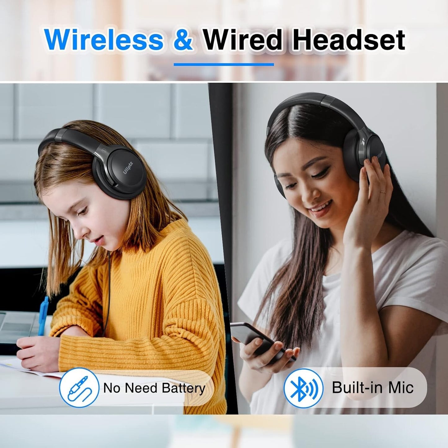 Uliptz Cuffie Wireless Bluetooth 5.3, 65 Ore Di Riproduzione,Senza Fili