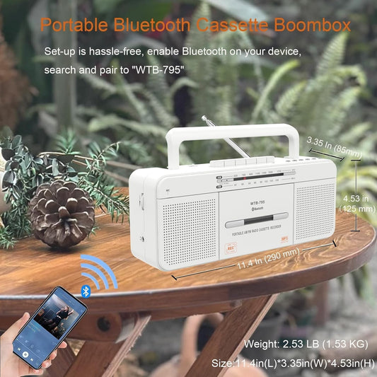 Lettore di cassette retrò WTB-795 con radio stereo USB/Bluetooth/AM/FM MP3