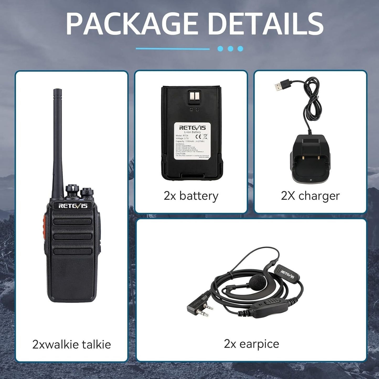 Retevis RT24 Walkie-Talkie Ricetrasmittenti PMR446 Licenza Libera 16 Canali X2