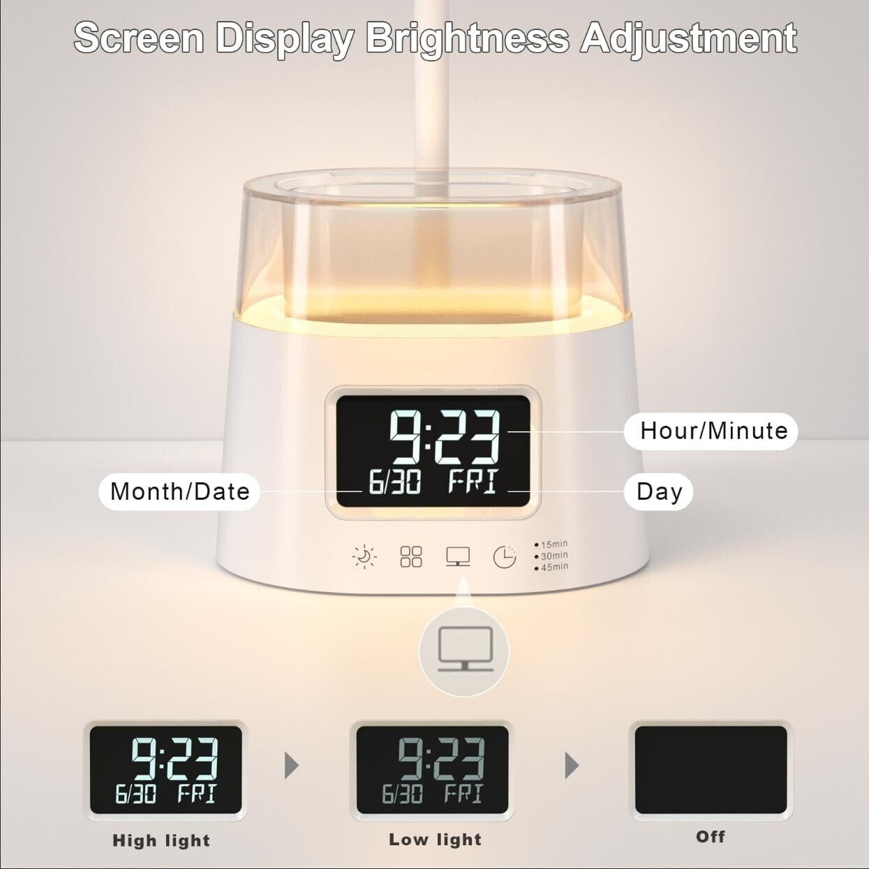 Lampada da Scrivania LED Con Luce RGB 3 Modalità di Colore Portapenne Orologio