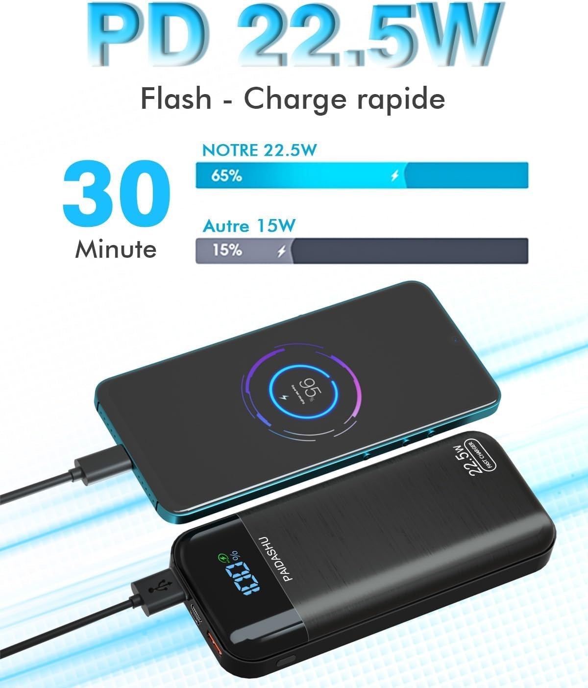 Power Bank 27000mAh per Cellulare Ricarica Rapida USB C con Display LED PAIDASHU