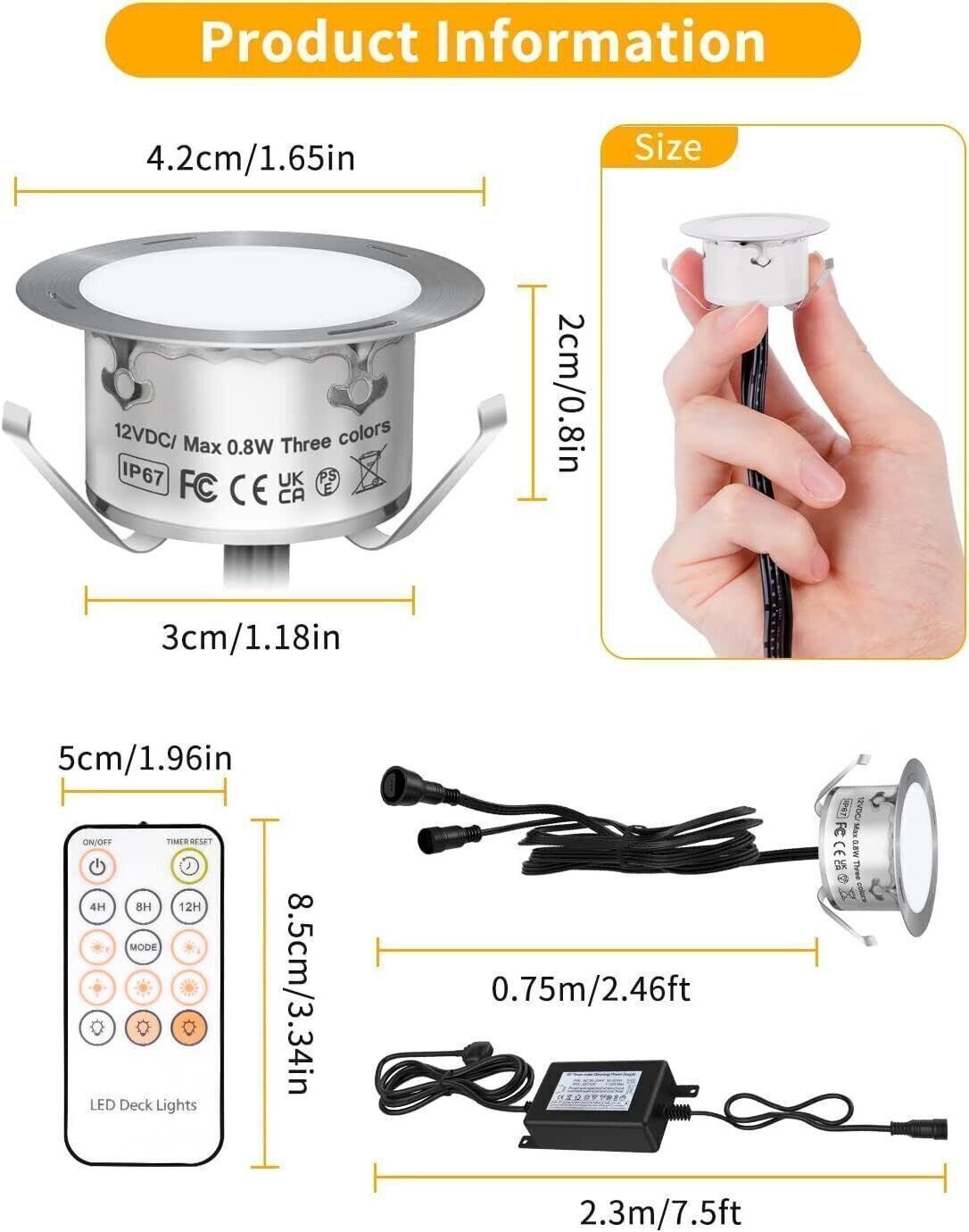 Sararoom Kit luci d incasso a LED dimmerabili, 10Pcs Φ1.65 in Luce per gradini