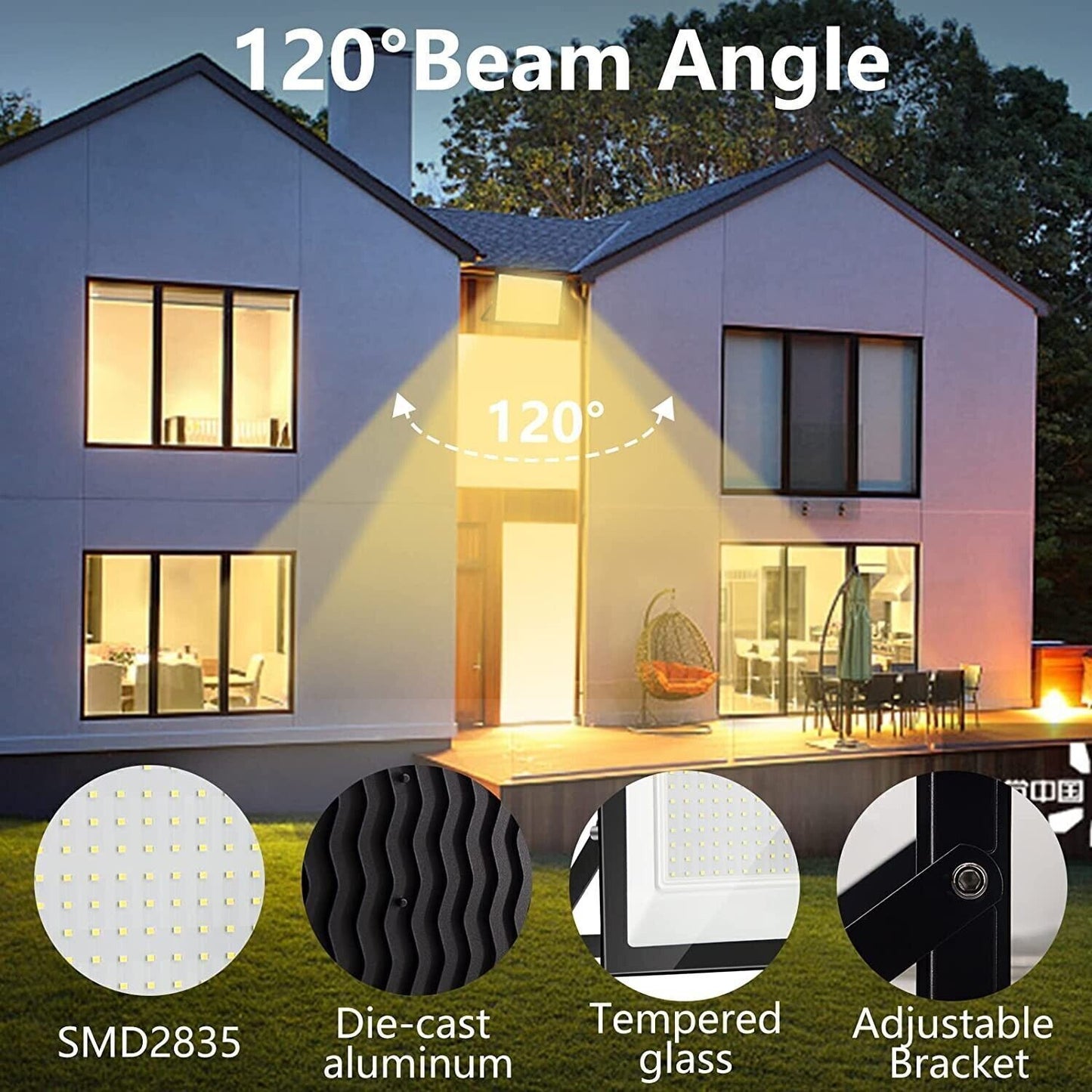 100W Faretto LED da Esterno Super Luminosa Bianco Caldo 3000K Fari LED Lampada