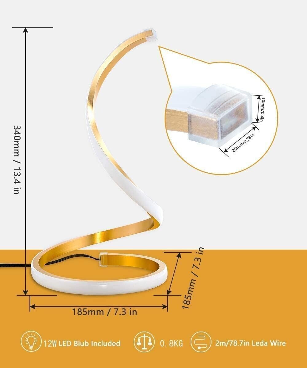SENFAY Lampada da tavolo a LED a spirale, lampada da comodino moderna