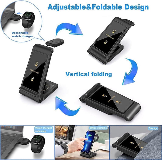 Caricabatterie wireless da 15 W Supporto pieghevole 3 in 1 for IPhone 14 13 12