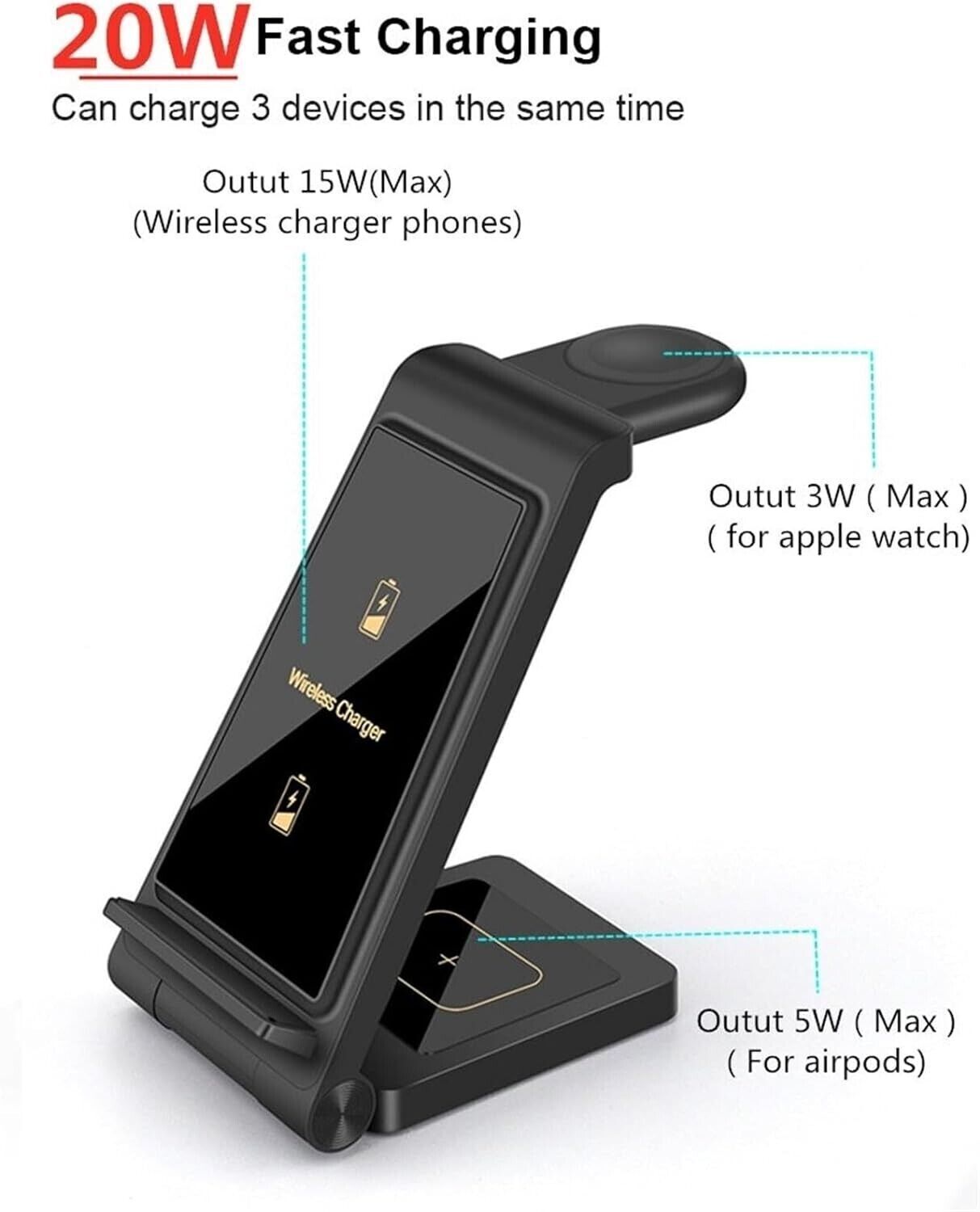 Caricabatterie wireless da 15 W Supporto pieghevole 3 in 1 for IPhone 14 13 12