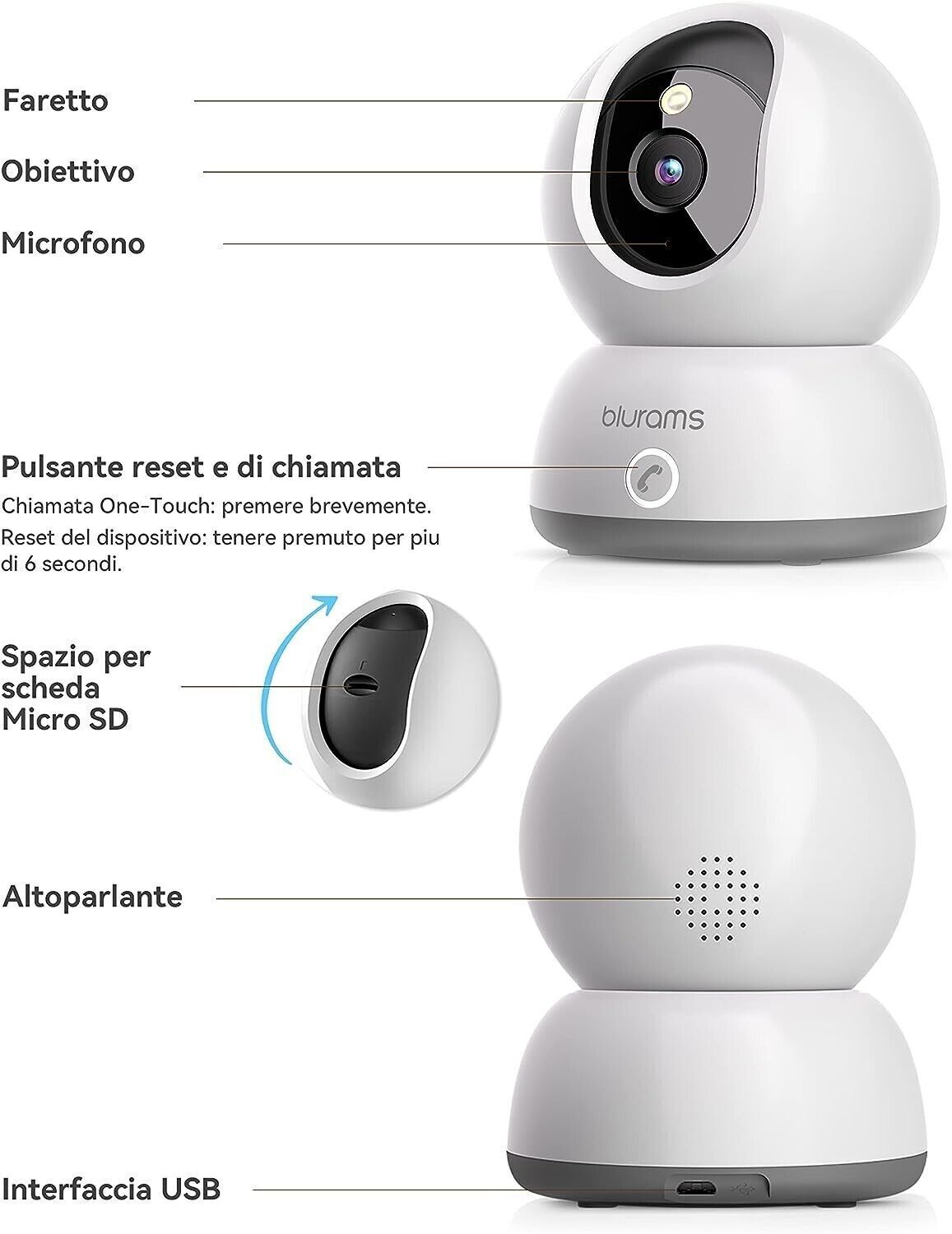 blurams Telecamere Wifi Interne 2K,Videocamera Sorveglianza Interno Wifi