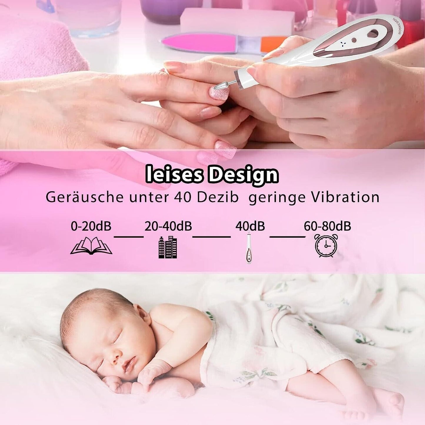 MOSKESON Lima per unghie elettrica per unghie acriliche, gel e naturali, Lima
