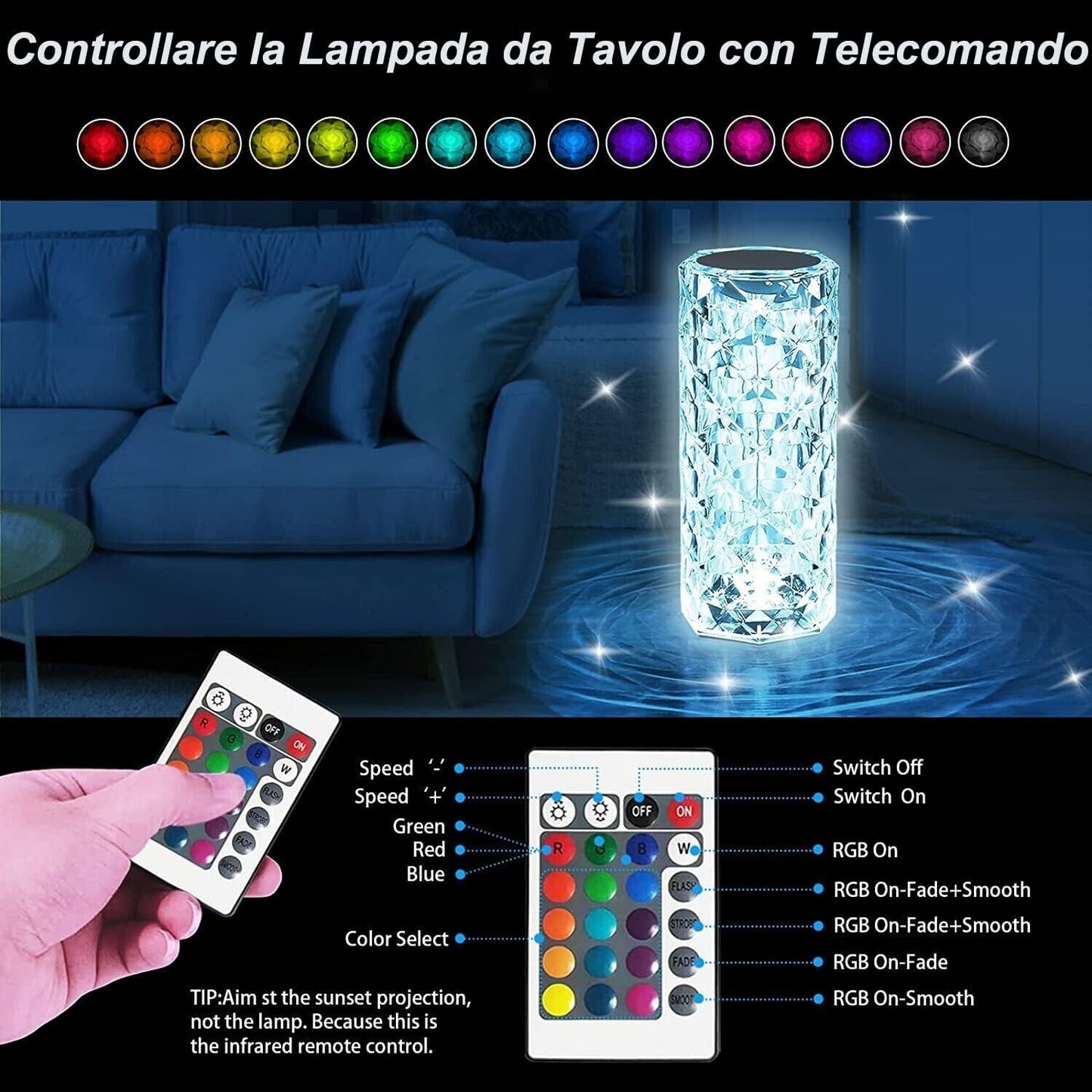 Lampada da Tavolo Touch Senza fili ricaricabile,16 Colori Lampade Led