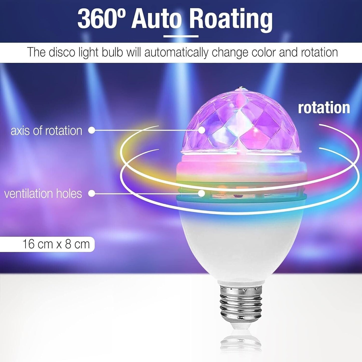 Luci Discoteca 360° Ruotabile con Connettore a Spina di Sicurezza,Palla da Disco