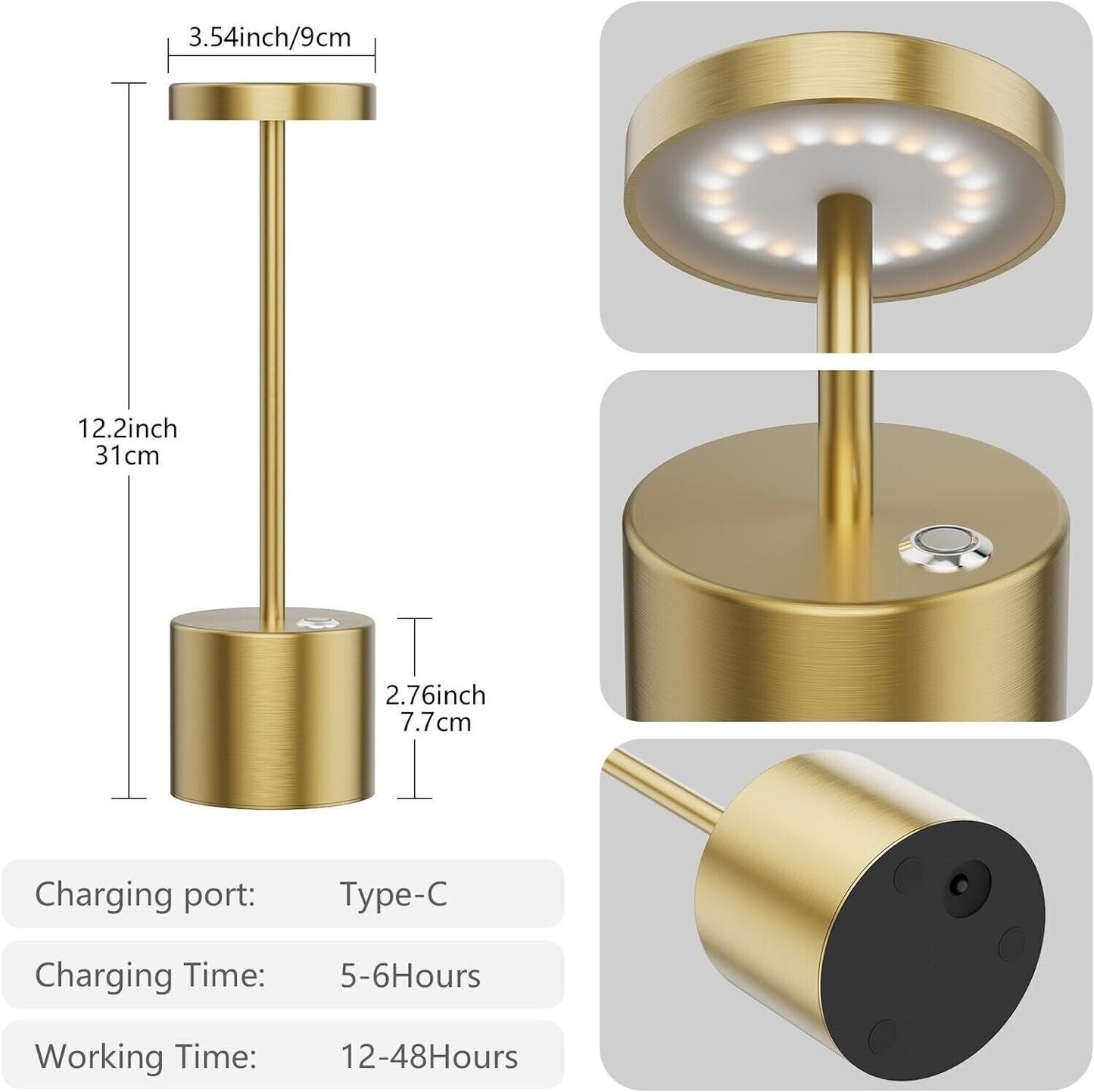 Lampada da tavolo LED senza fili Coinmit dorata, confezione da 2 lampade