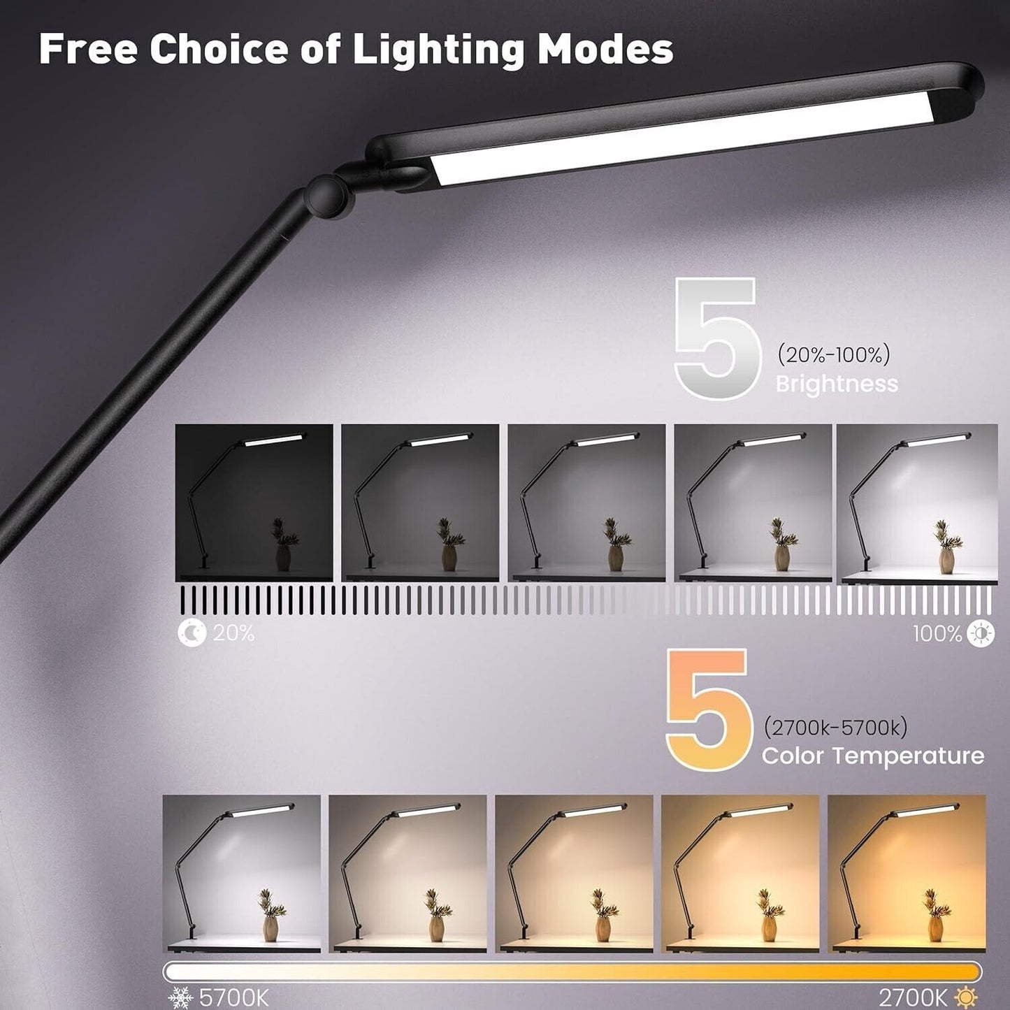 Lampada da scrivania a LED con morsetto, lampada da tavolo con braccio