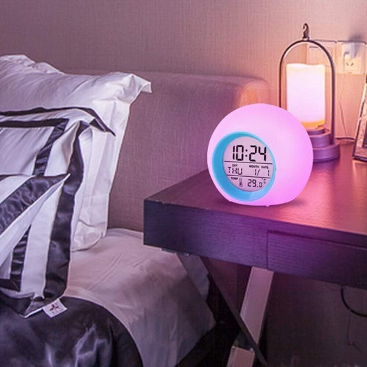 Sveglia per Bambini, Orologio da Comodino a LED con Luce Sveglia 7 Colori