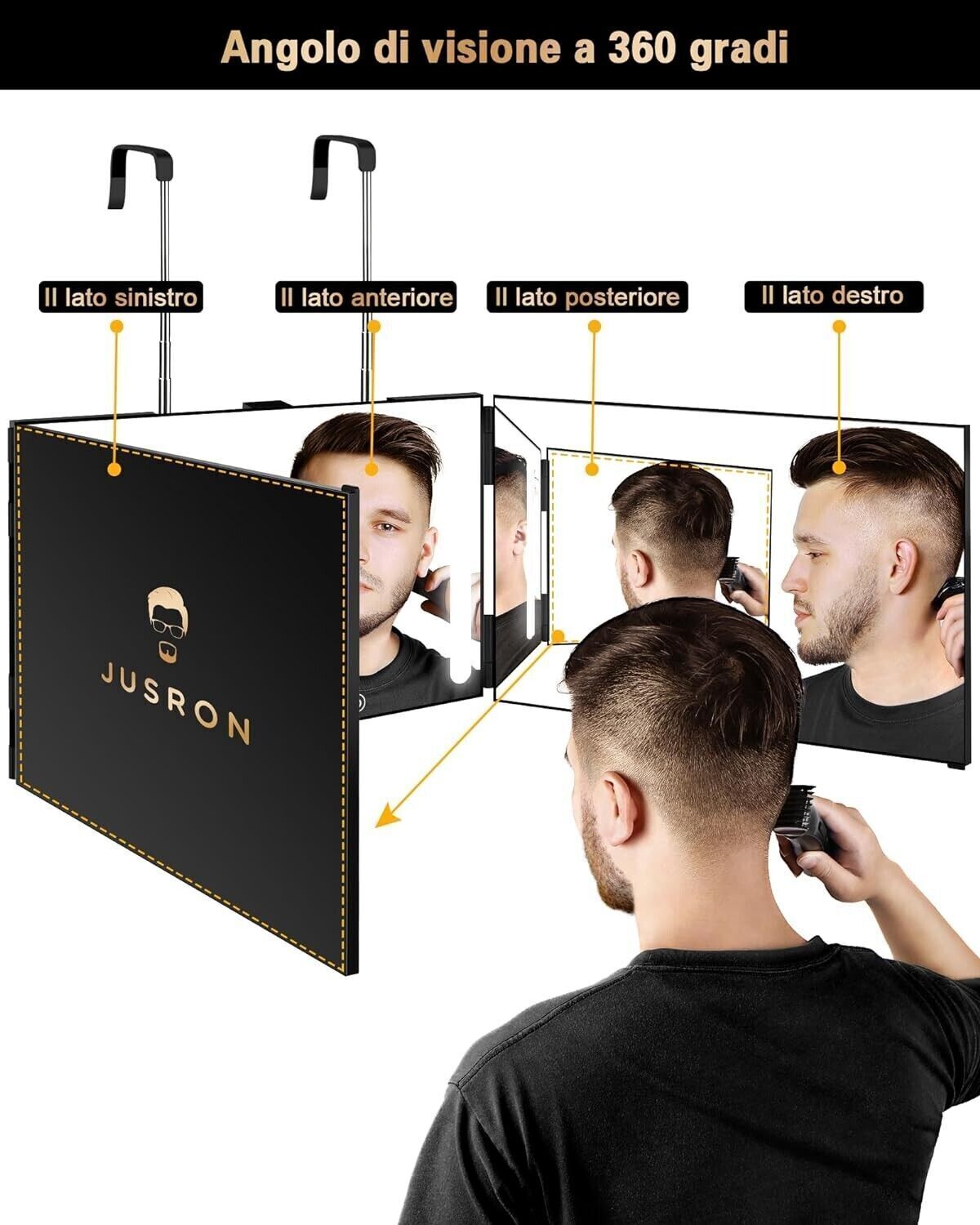 JUSRON Specchio Trucco a 3 Vie, Portatile Specchio a 360 Gradi Capelli, Specchio