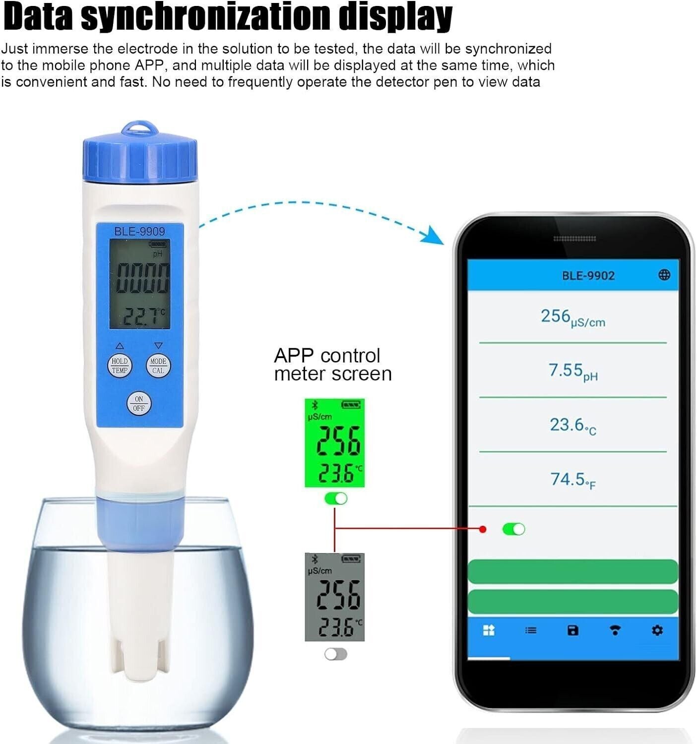 TOPINCN Misuratore per Test dell'Acqua 5 in 1, Penna Bluetooth5.2 PH TDS EC