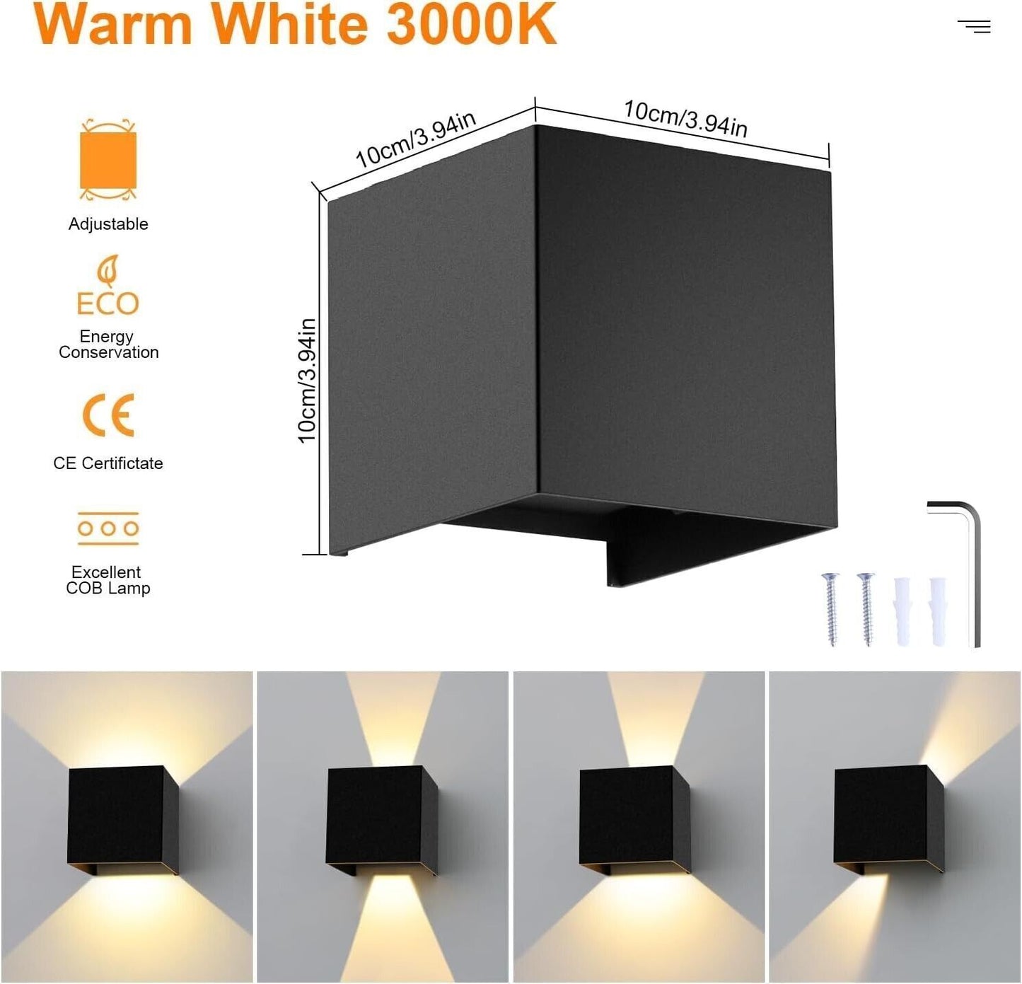 4 Pezzi Applique da Parete Interno/Esterno 10W LED Moderno Lampada da Parete