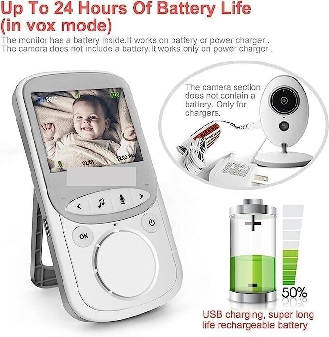 BABY MONITOR, SENZA FILI, VB 605, RICARICABILE, FULL HD, 2,4", VISIONE NOTTURNA