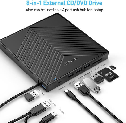 Unità CD/DVD esterna, masterizzatore CD ultra sottile USB 3.0 con 4 porte USB